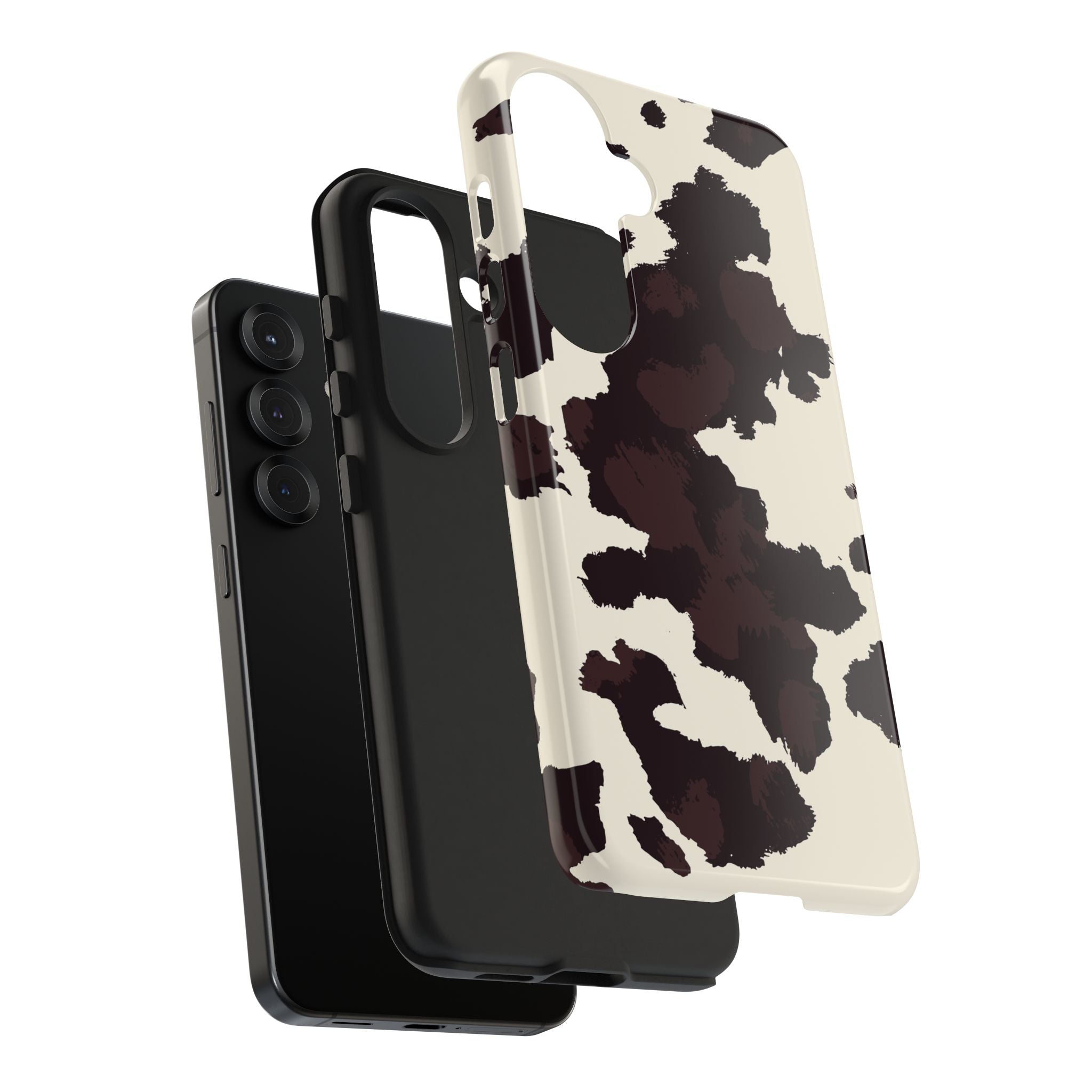 Cow Print Tough Phone Case — Brown Cream Protective Phone Cover