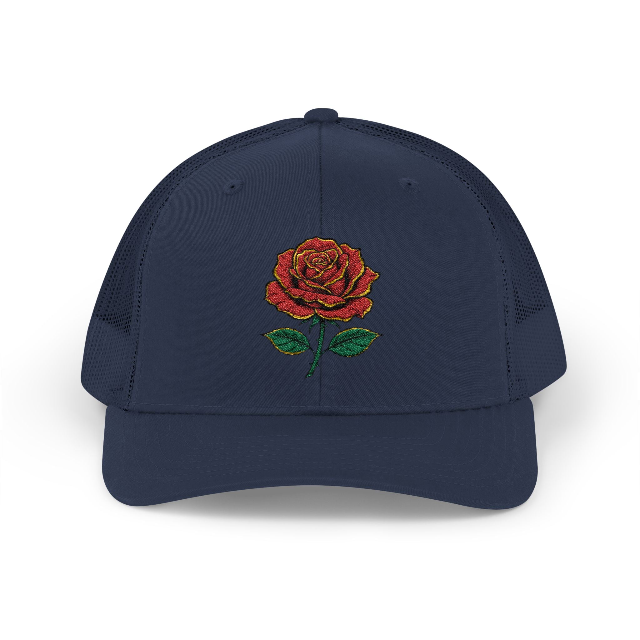 Embroidered Red Rose Trucker Cap