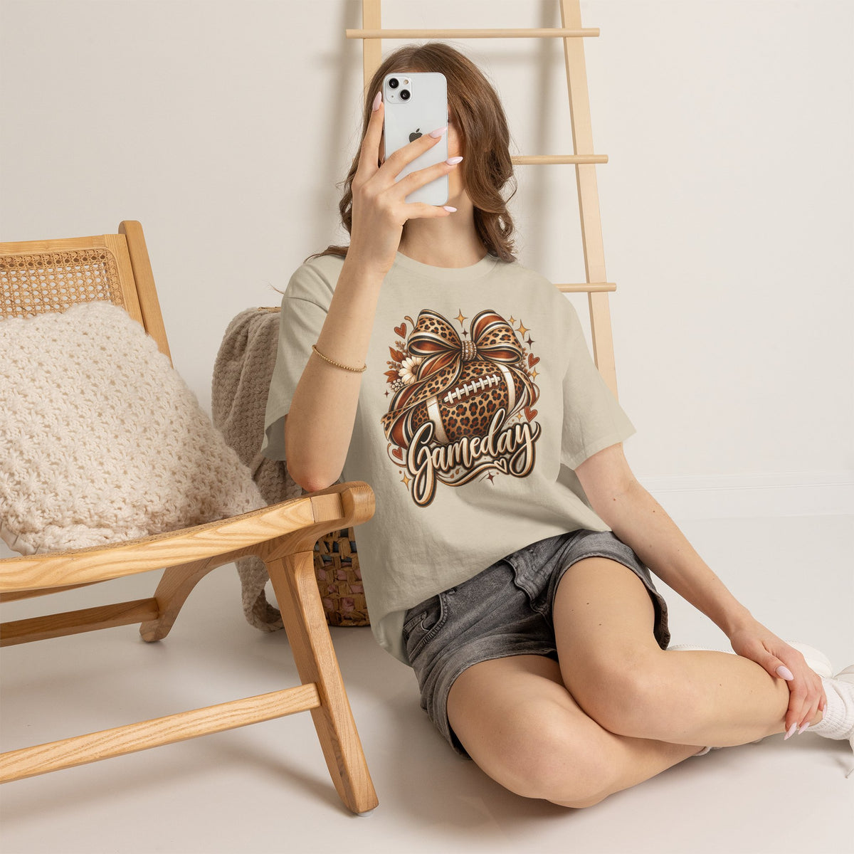 Gameday Football Tee — Leopard Print Football with Bow