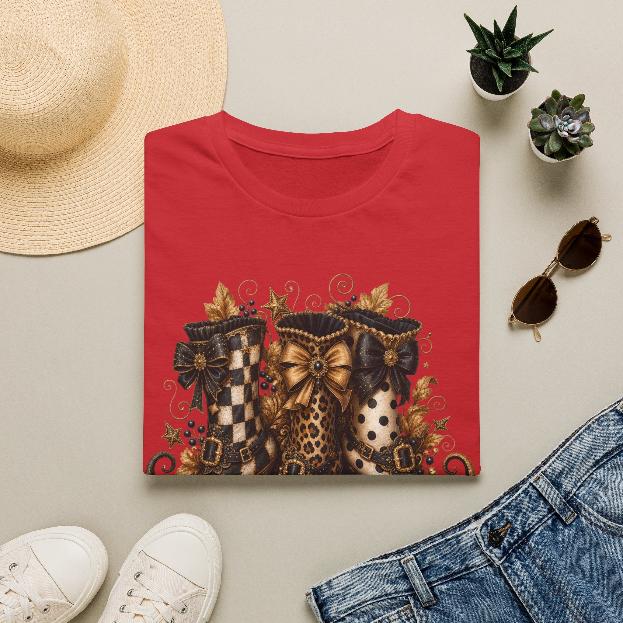Leopard & Plaid Fall Boots Graphic T-Shirt