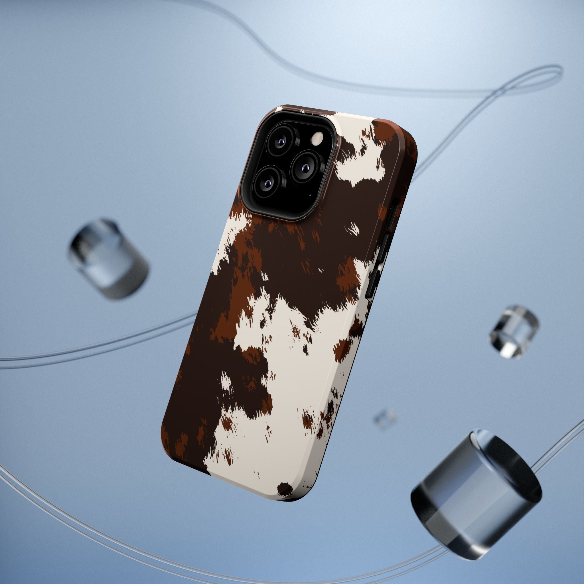 Cowhide Print Impact Phone Case — Brown & Cream Protective Cover