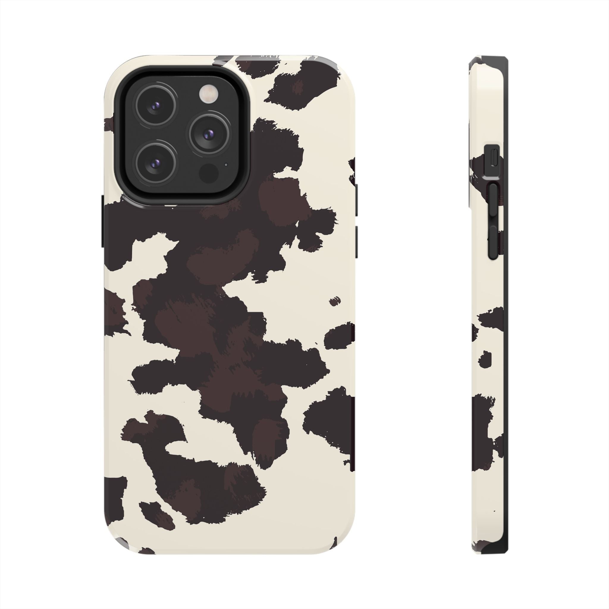 Cow Print Tough Phone Case — Brown Cream Protective Phone Cover