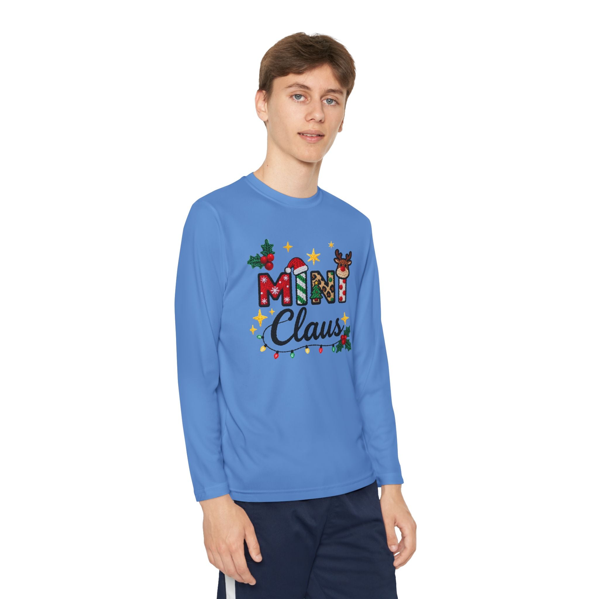 Mini Claus Youth Long Sleeve Tee — Cute Kids Christmas Holiday Shirt