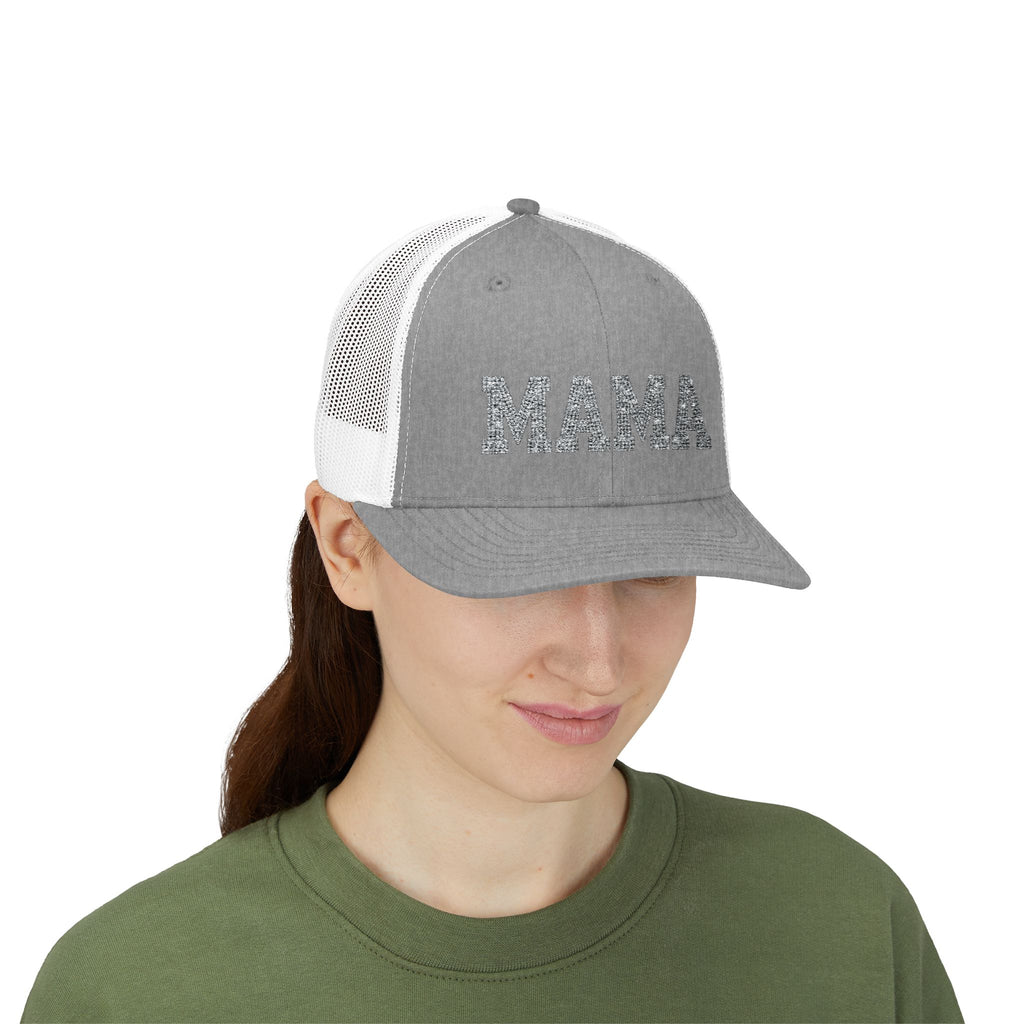 Mama Snapback Trucker Cap — Glitter Script "MAMA" Mesh Back Hat for Moms, Mother's Day Gift