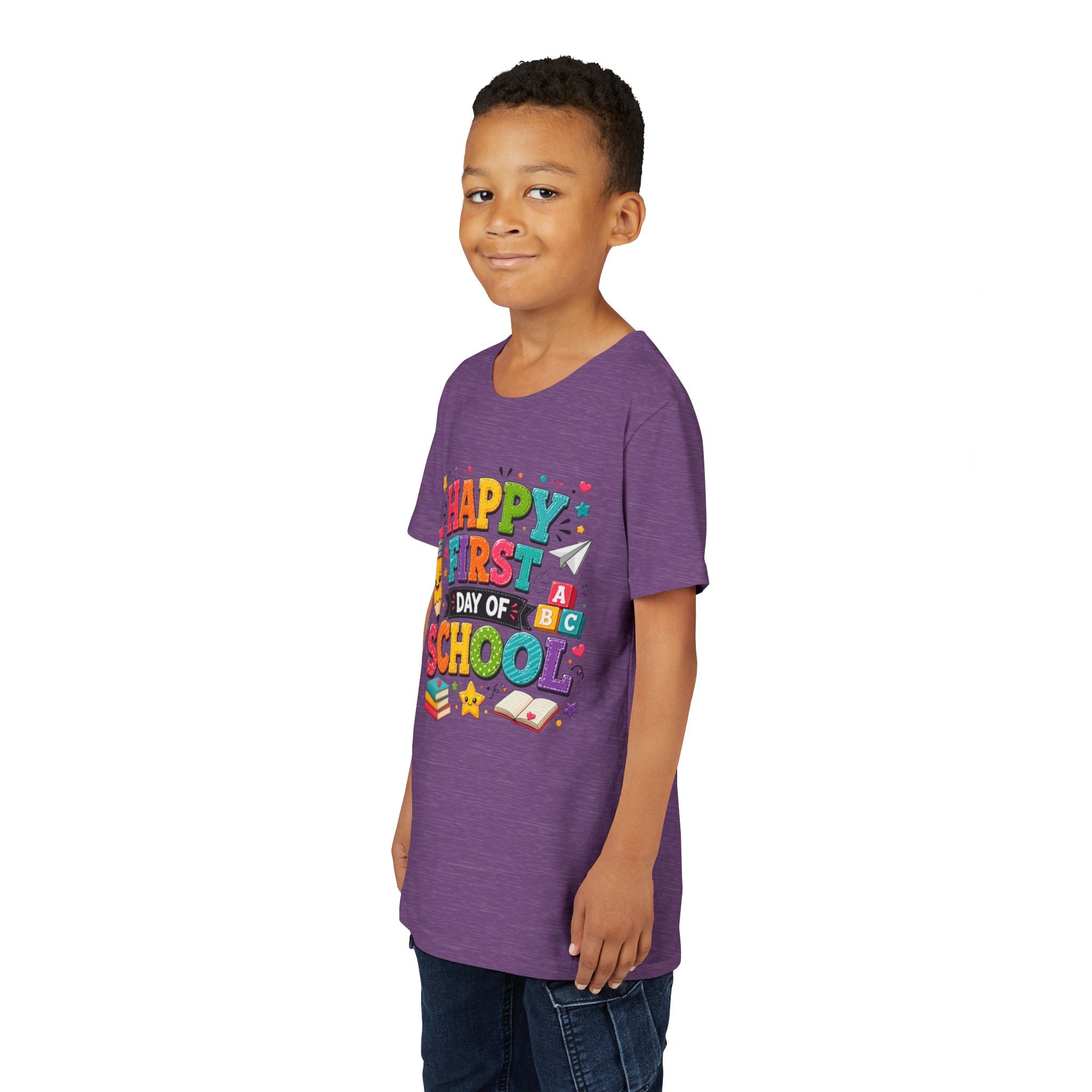 Youth Tee — "Happy First Day of School" Back-to-School Graphic Shirt