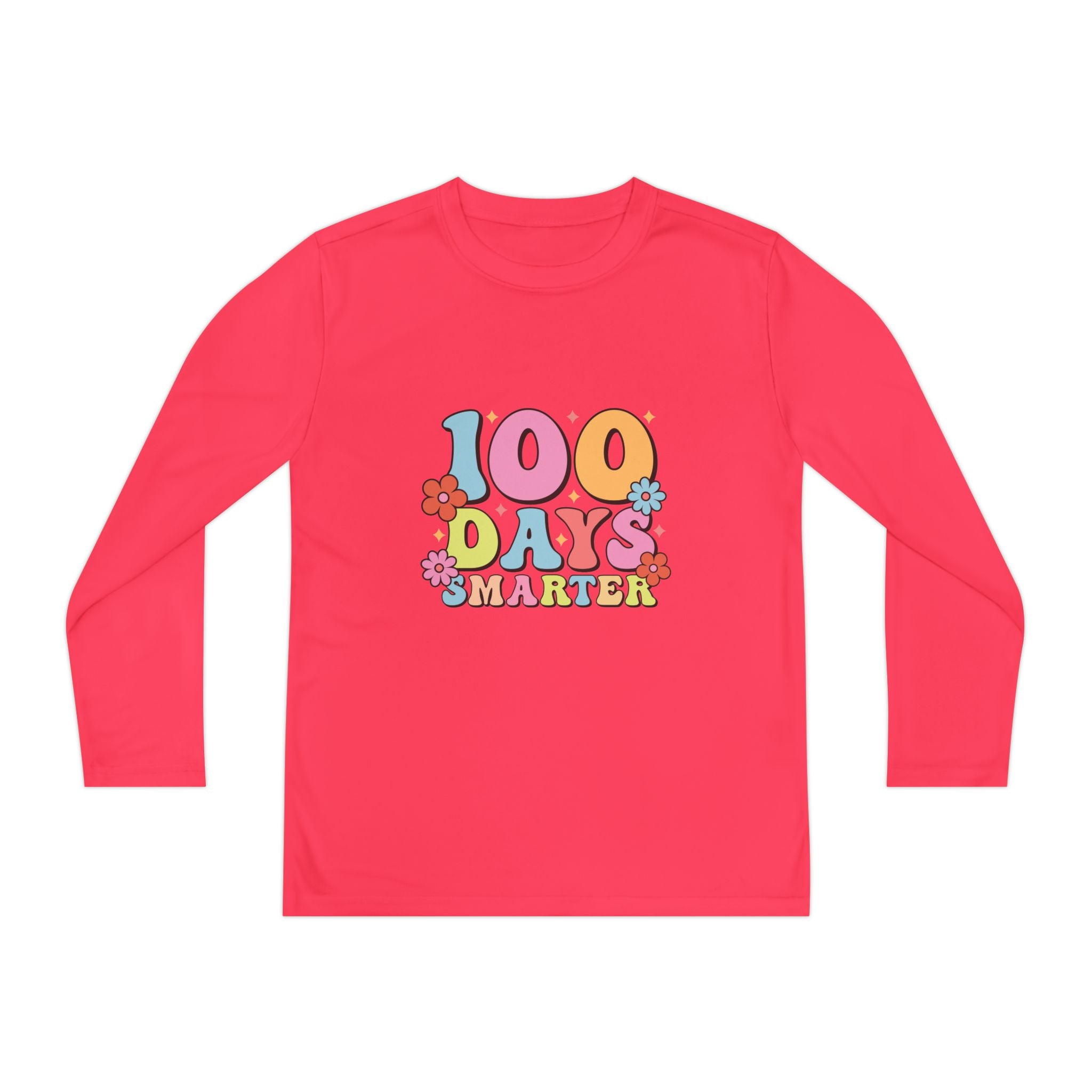 100 Days Smarter Youth Long Sleeve Tee — Retro Floral School Celebration Shirt