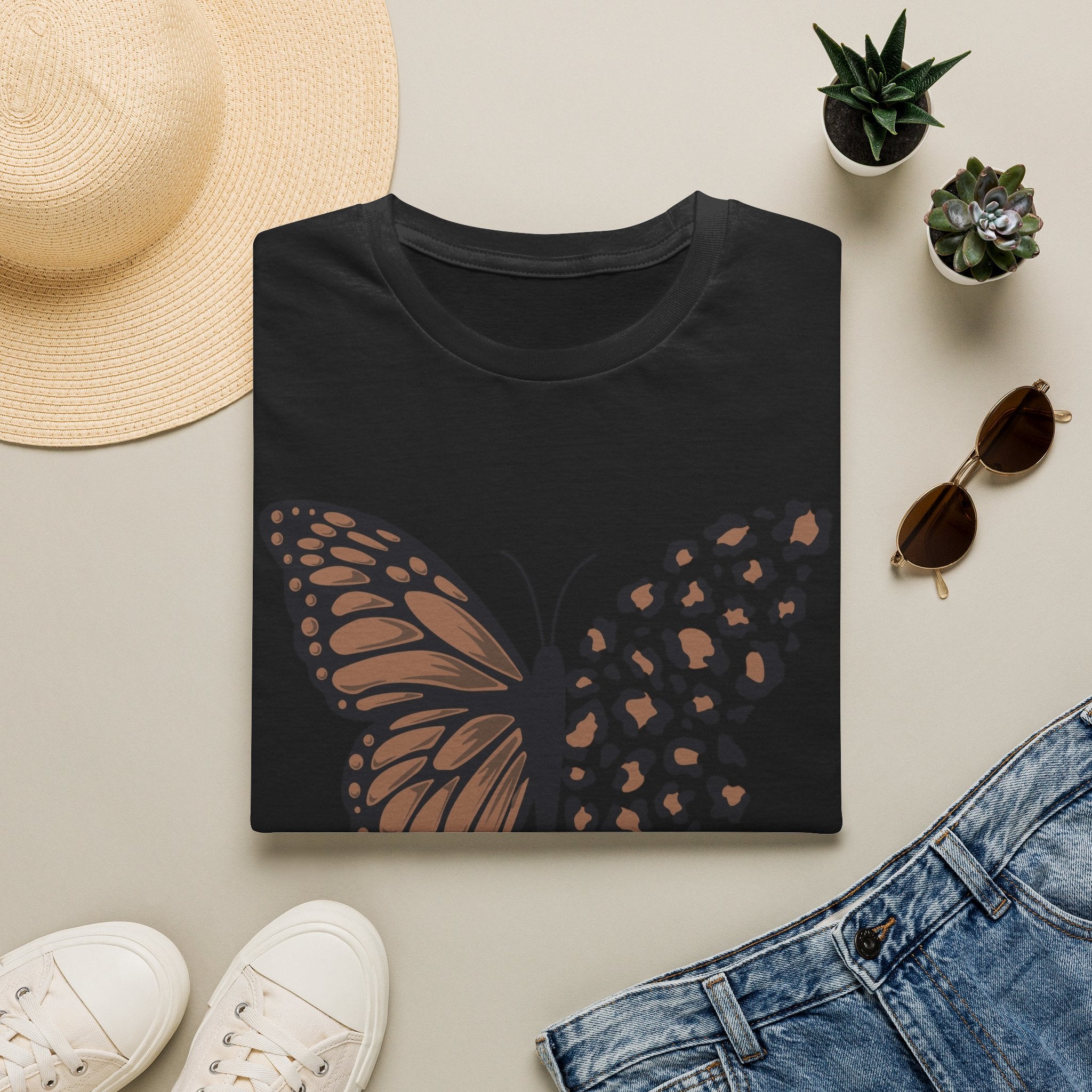Butterfly Leopard Tee — Brown Monarch & Leopard Print Graphic T-Shirt