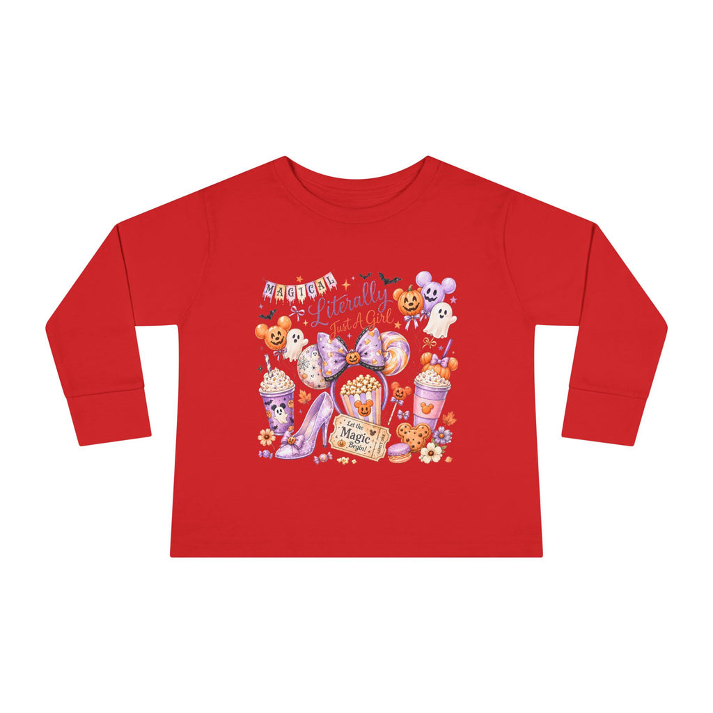 Toddler Long Sleeve Tee — "Pumpkin Spice & Magic" Halloween Minnie Bow Graphic