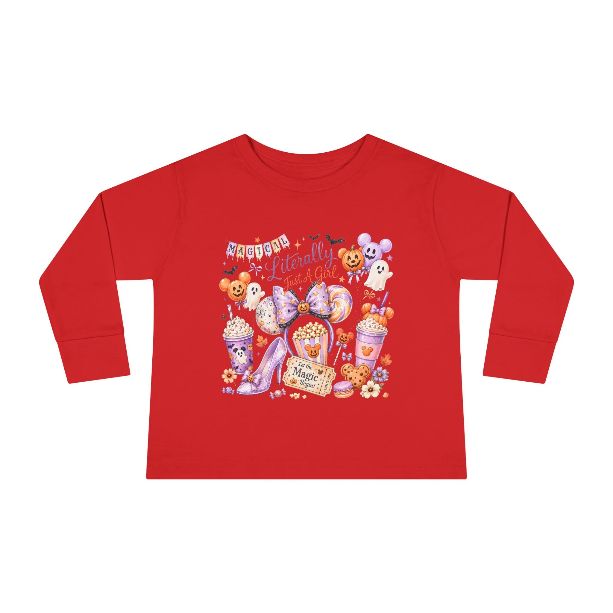Toddler Long Sleeve Tee — "Pumpkin Spice & Magic" Halloween Minnie Bow Graphic