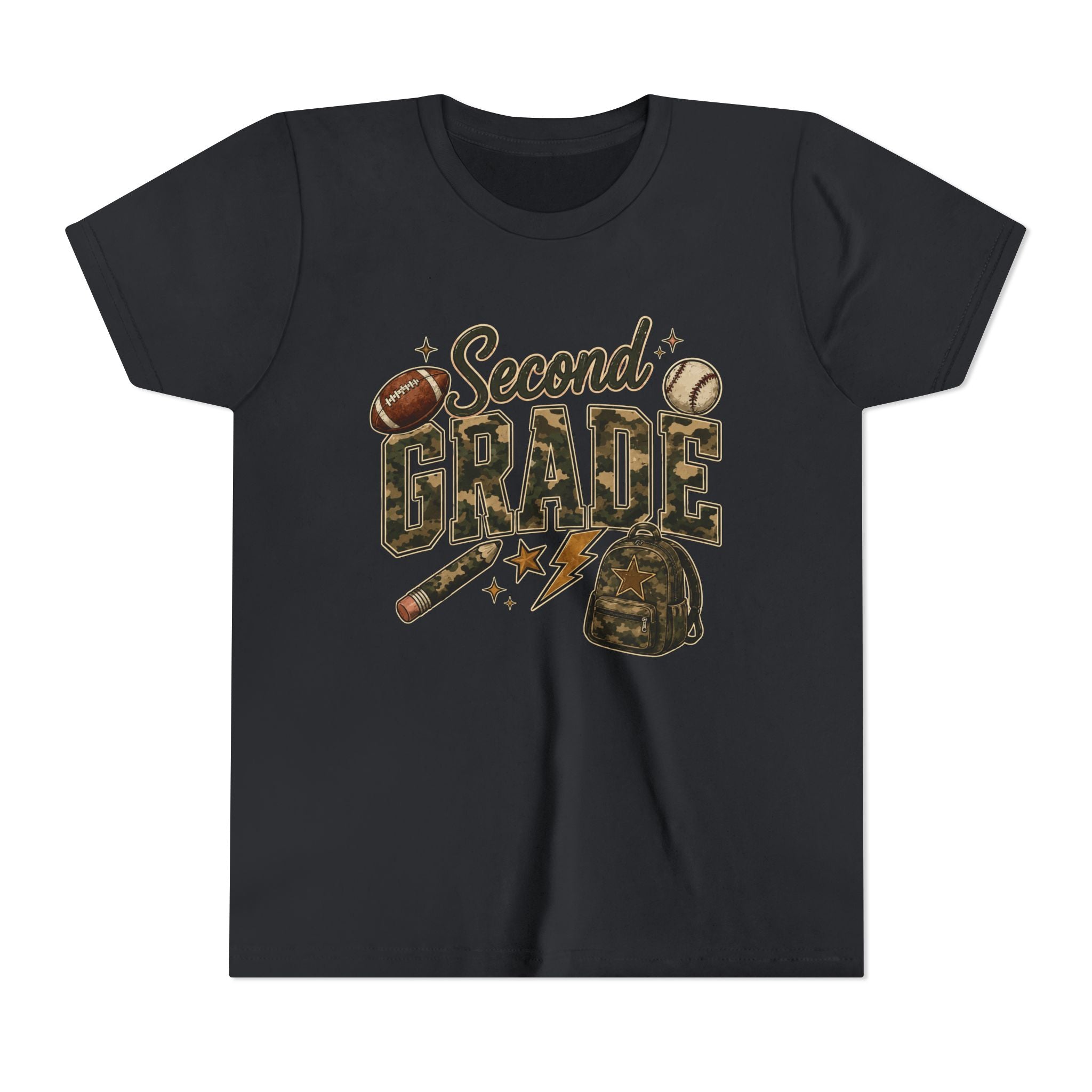 Second Grade Youth Tee — Back-to-School Sports & Backpack Design