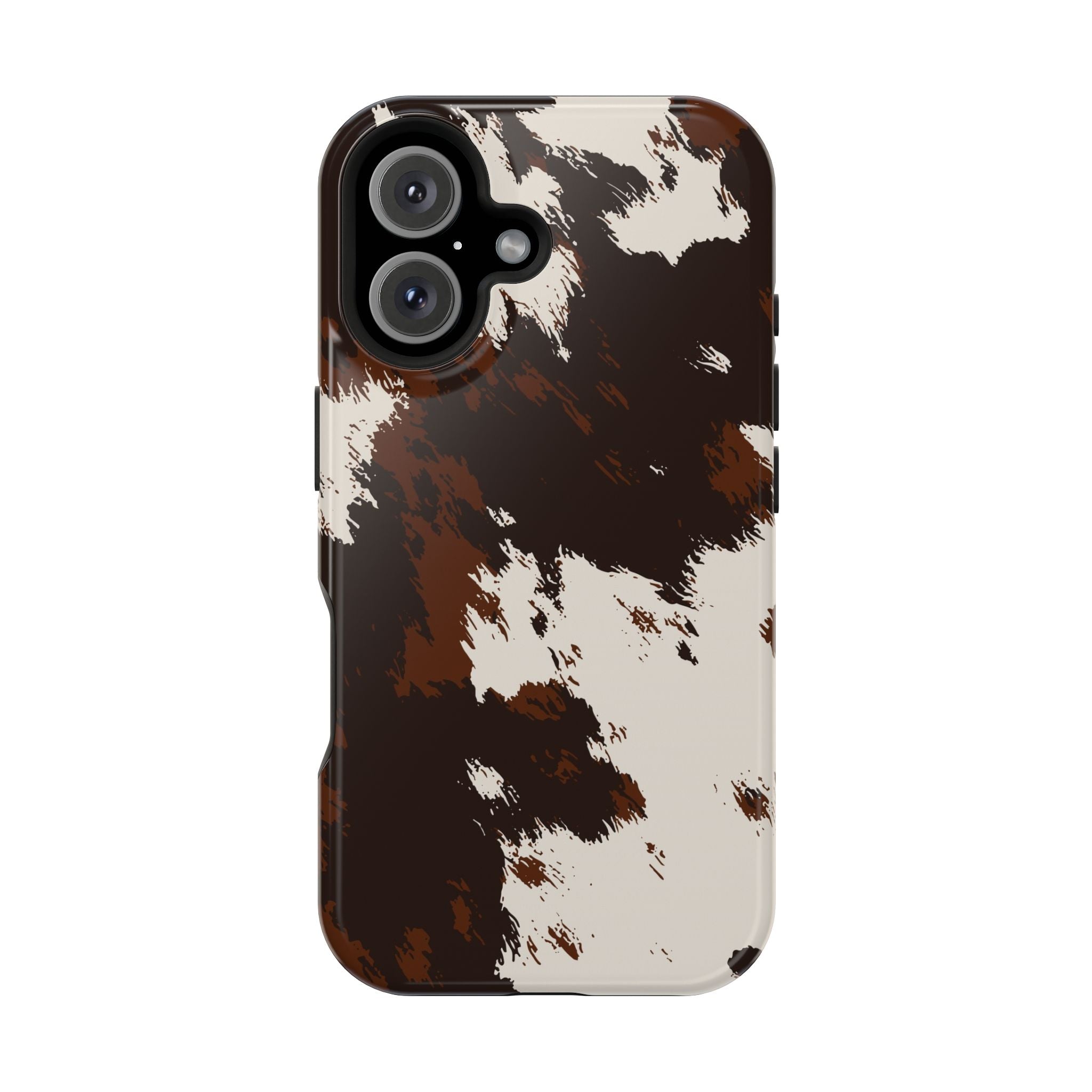 Cowhide Print Impact Phone Case — Brown & Cream Protective Cover