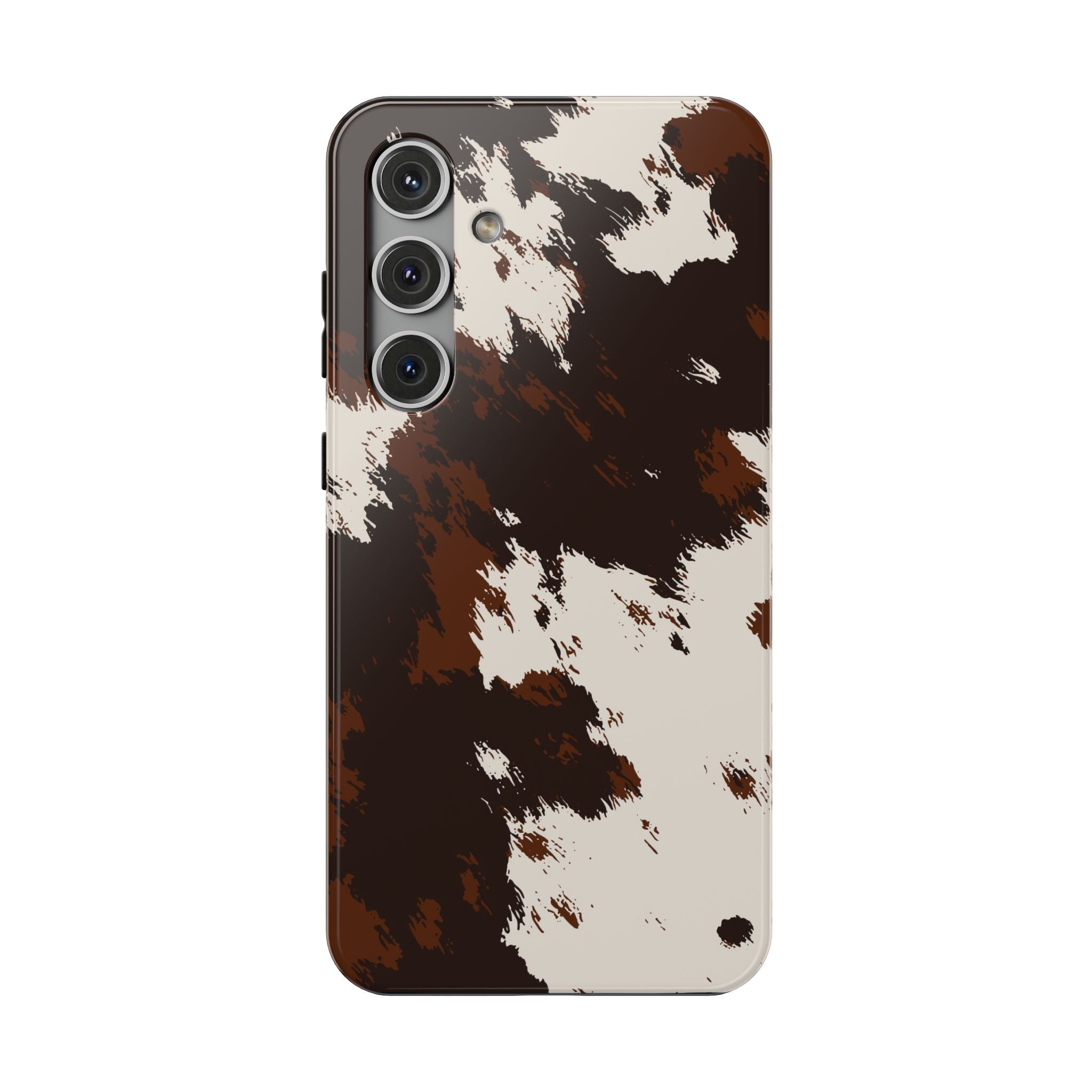 Cowhide Print Impact Phone Case — Brown & Cream Protective Cover