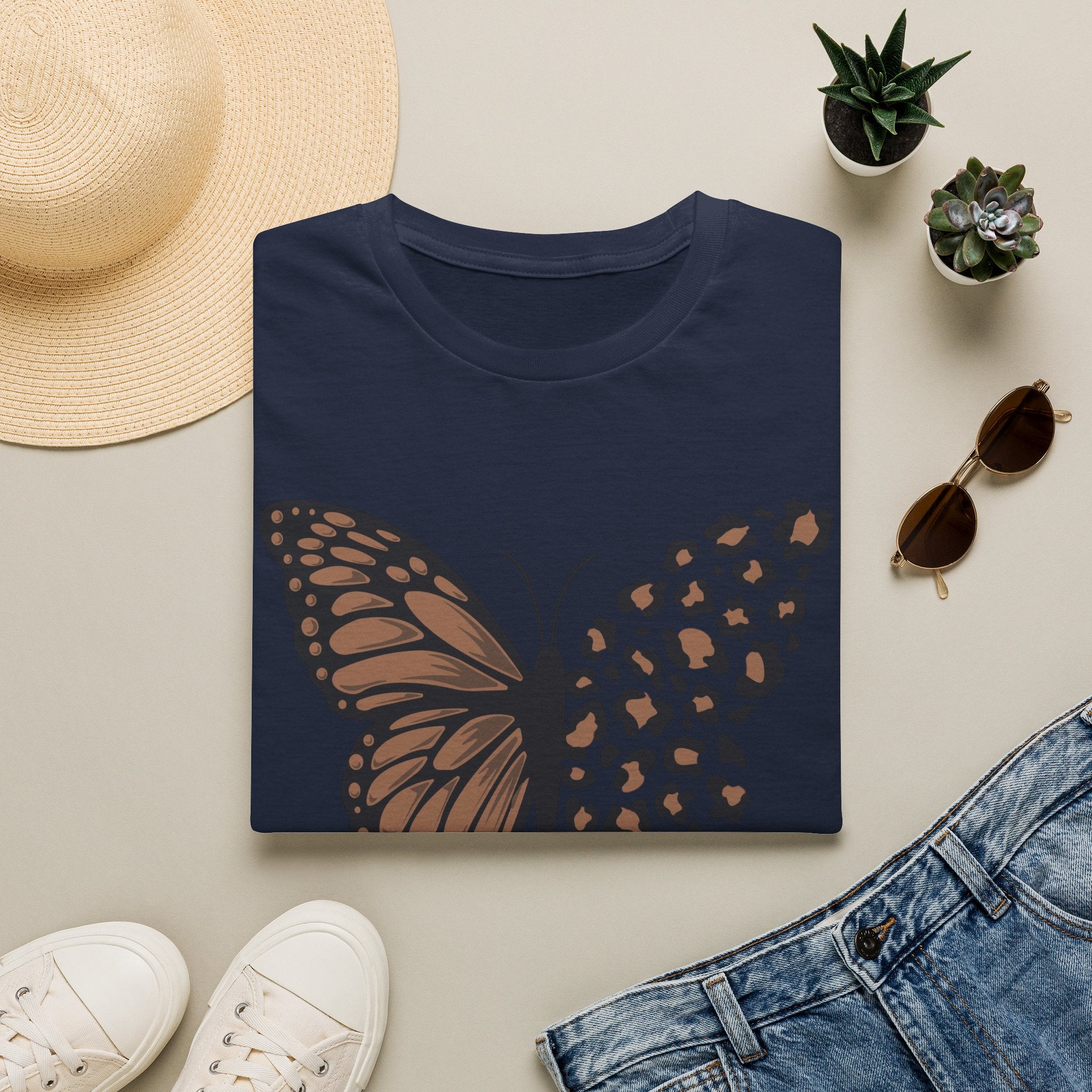 Butterfly Leopard Tee — Brown Monarch & Leopard Print Graphic T-Shirt