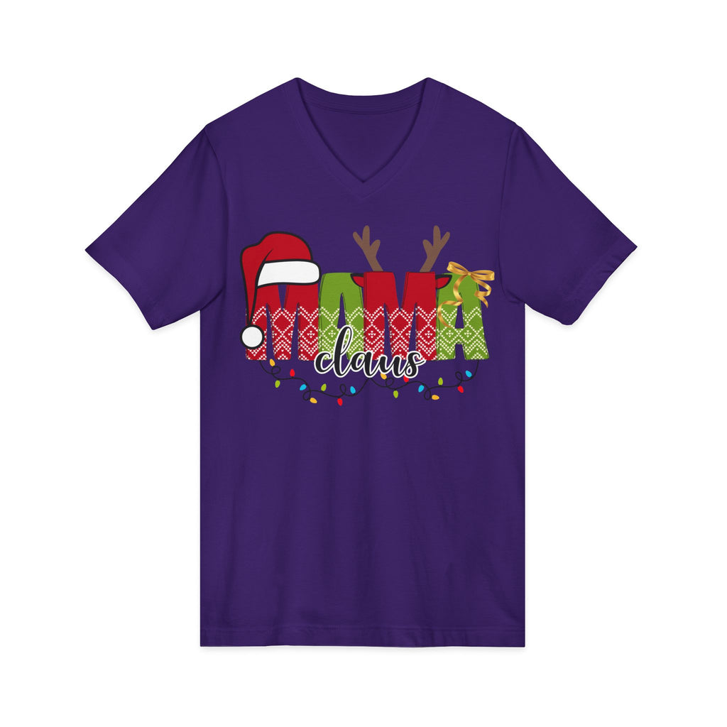 Mom Claus V-Neck Tee — Christmas Holiday Family Graphic Shirt