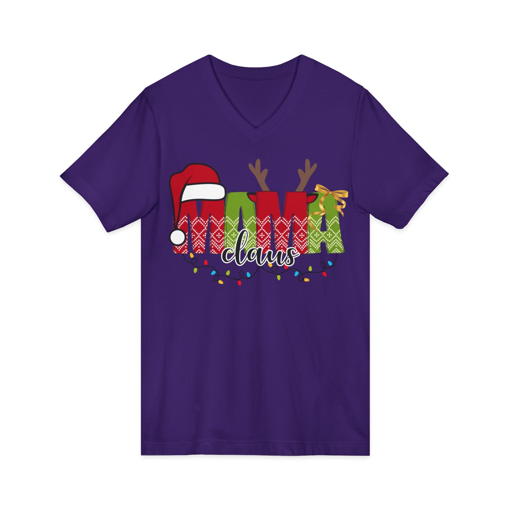 Mom Claus V-Neck Tee — Christmas Holiday Family Graphic Shirt