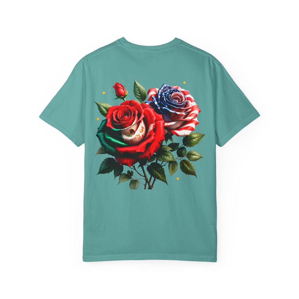 Rose Bouquet T-Shirt — Vintage Red & Blue Floral Back Graphic