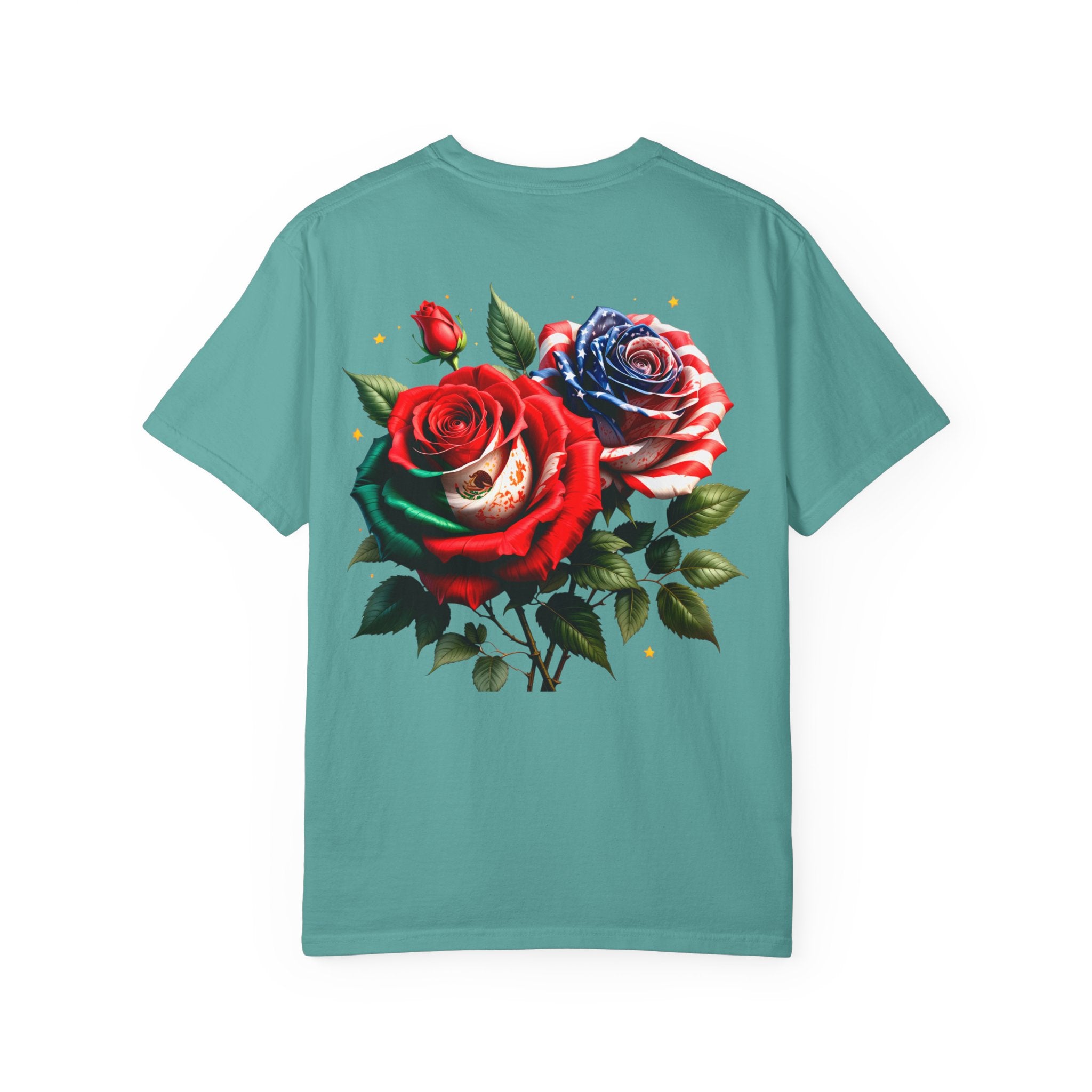 Rose Bouquet T-Shirt — Vintage Red & Blue Floral Back Graphic