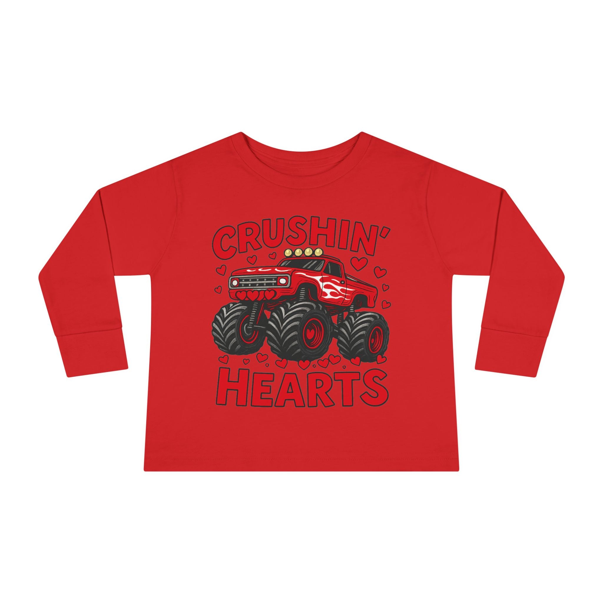 Crushin' Hearts Toddler Long Sleeve Tee - Monster Truck Valentine Shirt