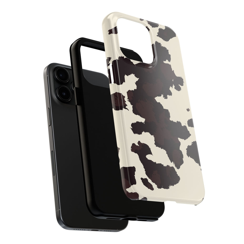 Cow Print Tough Phone Case — Brown Cream Protective Phone Cover