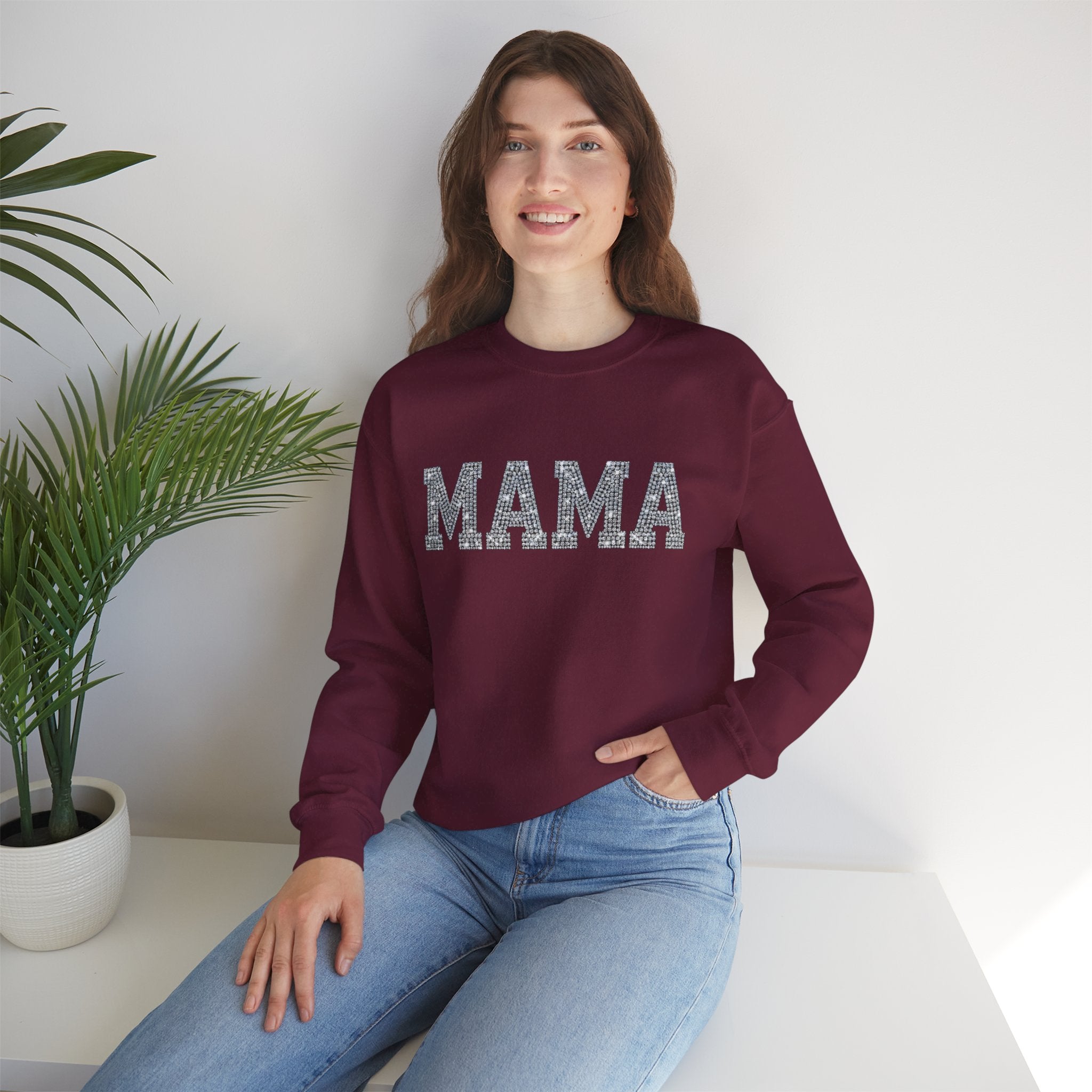Mama Crewneck Sweatshirt — Casual Glitter Block Letter Mom Pullover