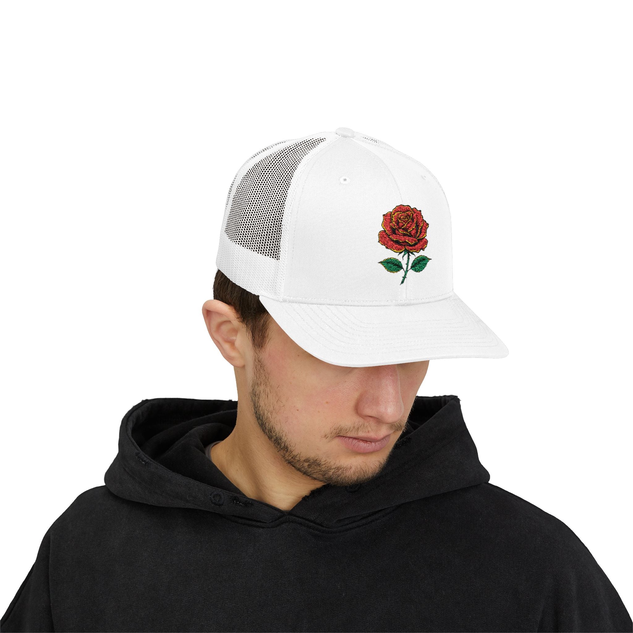 Embroidered Red Rose Trucker Cap