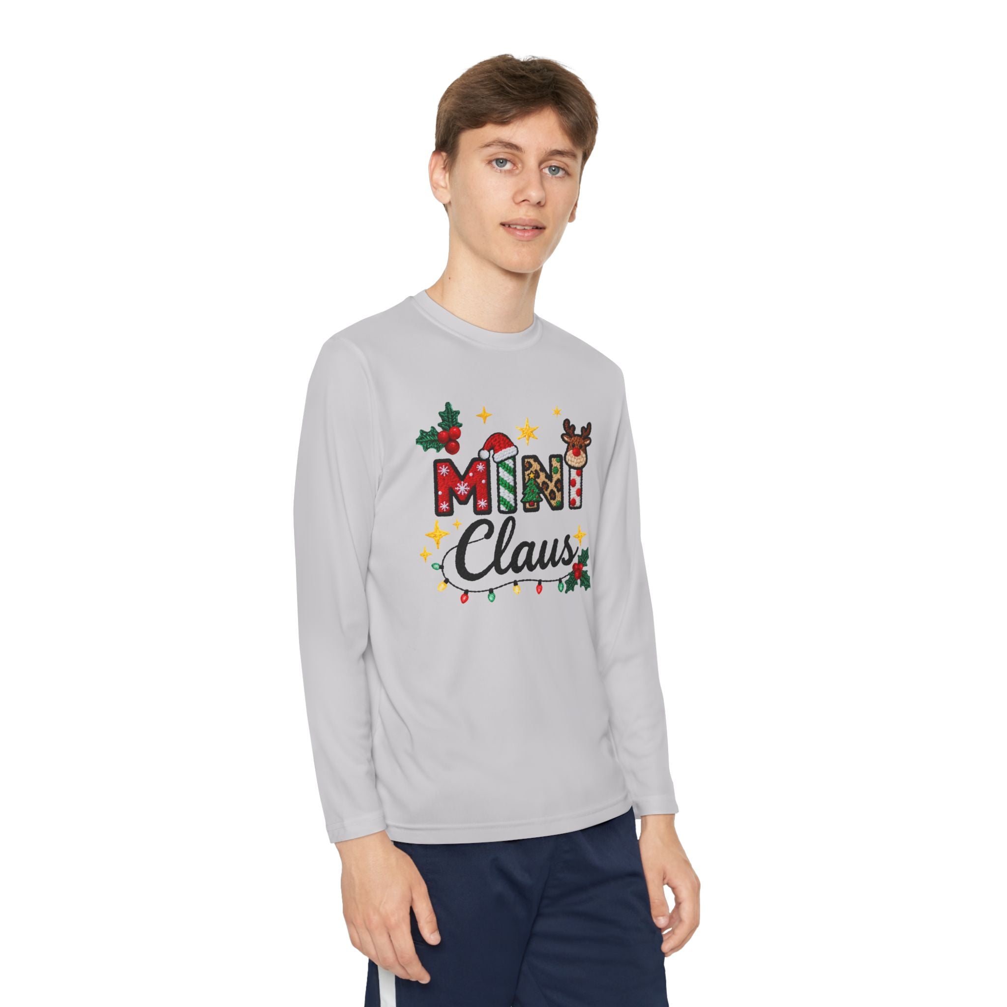 Mini Claus Youth Long Sleeve Tee — Cute Kids Christmas Holiday Shirt