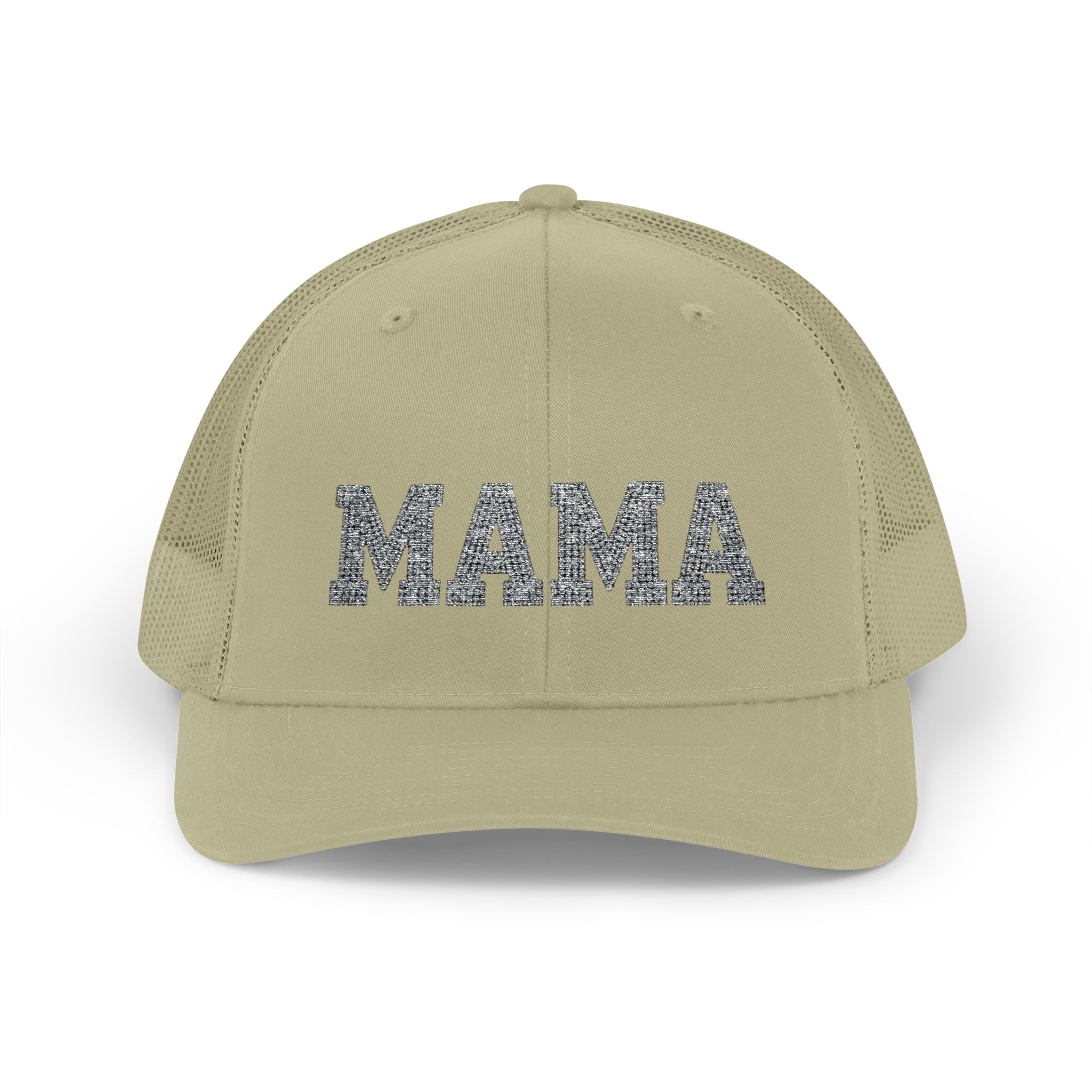 Mama Snapback Trucker Cap — Glitter Script "MAMA" Mesh Back Hat for Moms, Mother's Day Gift