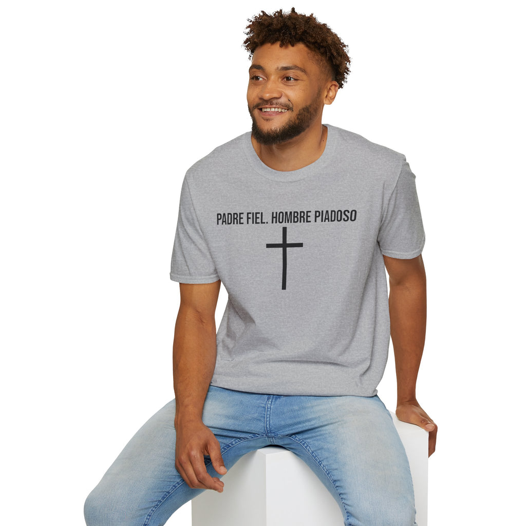 Padre Fiel, Hombre Piadoso T-Shirt — Spanish Christian Cross Tee