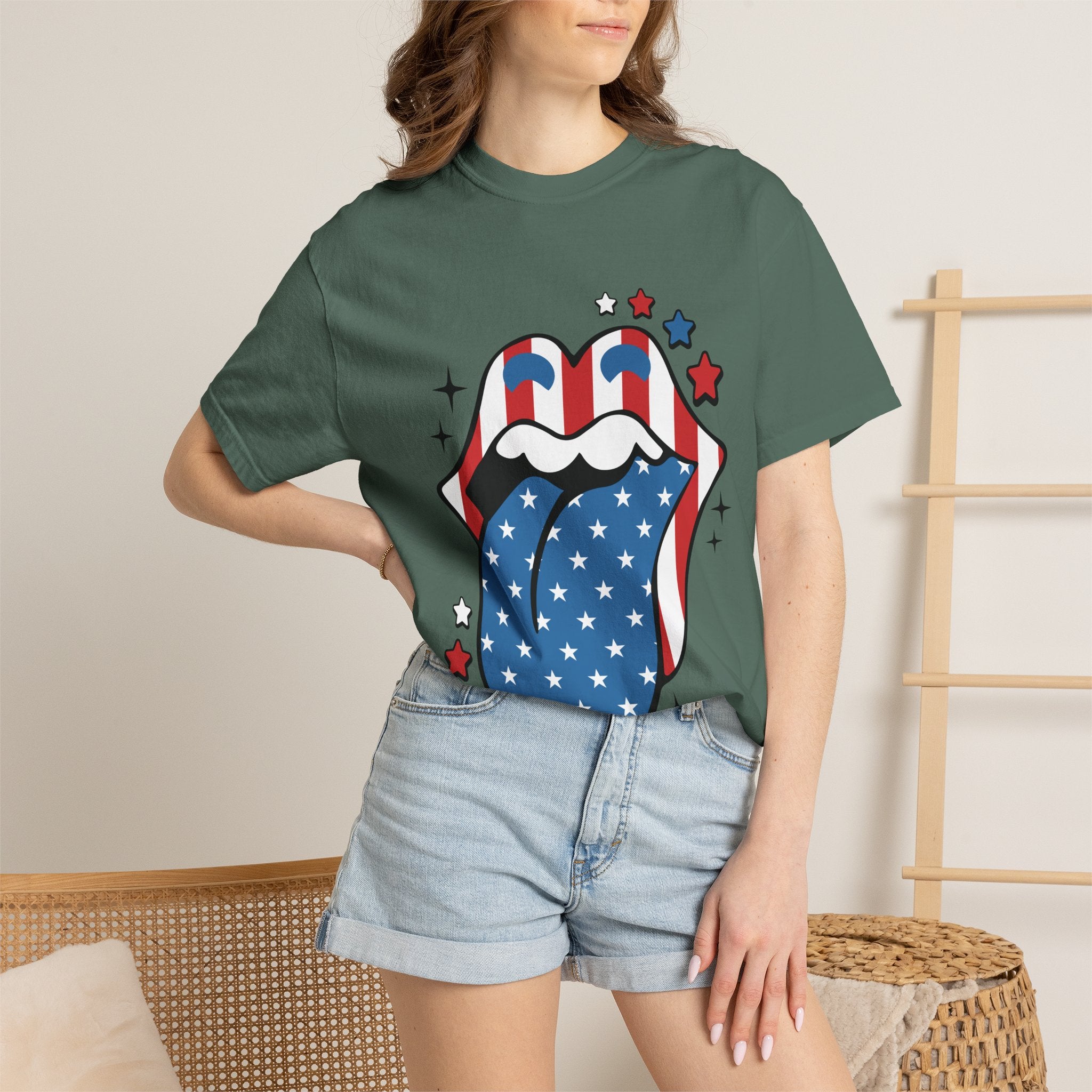 American Flag Rock Tongue T-Shirt