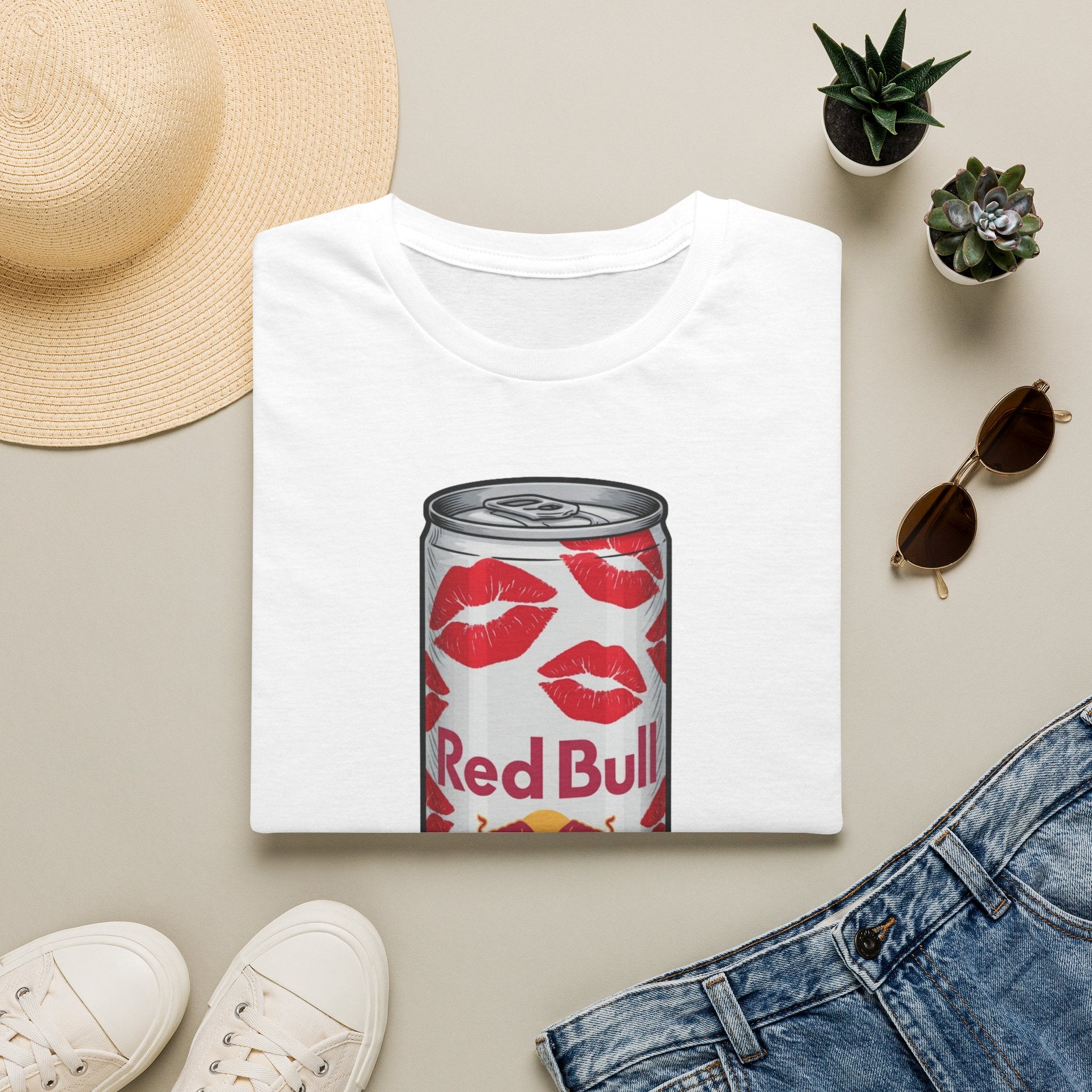 Graphic Tee — Red Bull Can with Lip Print