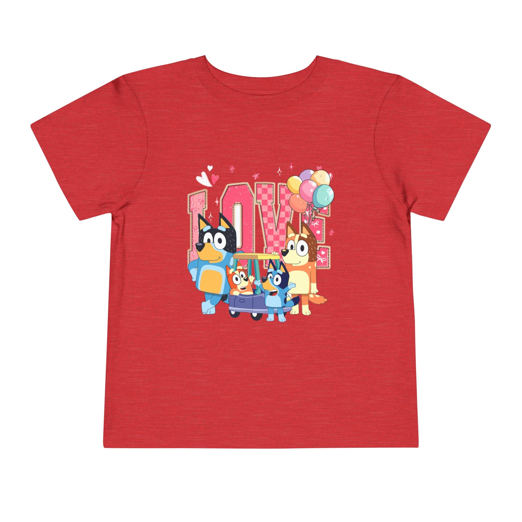 Love Bluey Toddler Tee - Cute Cartoon Family Shirt with Balloons