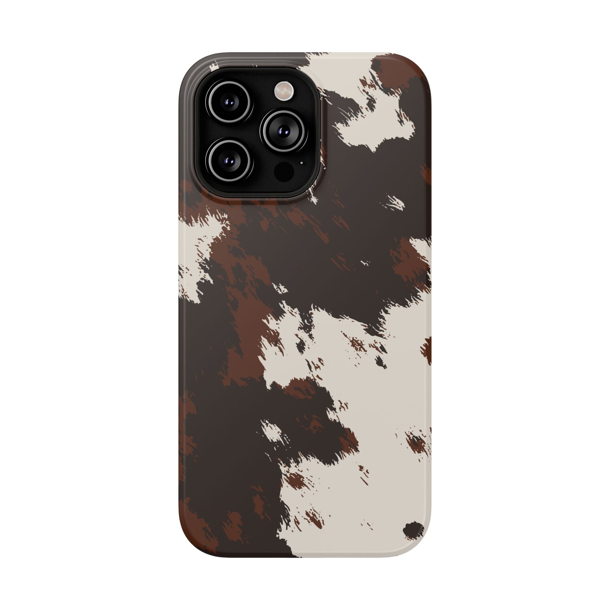Cowhide Print Impact Phone Case — Brown & Cream Protective Cover