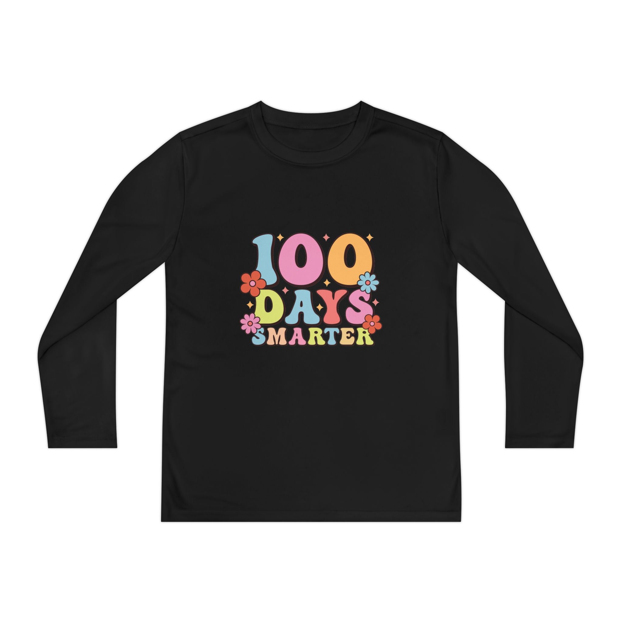 100 Days Smarter Youth Long Sleeve Tee — Retro Floral School Celebration Shirt