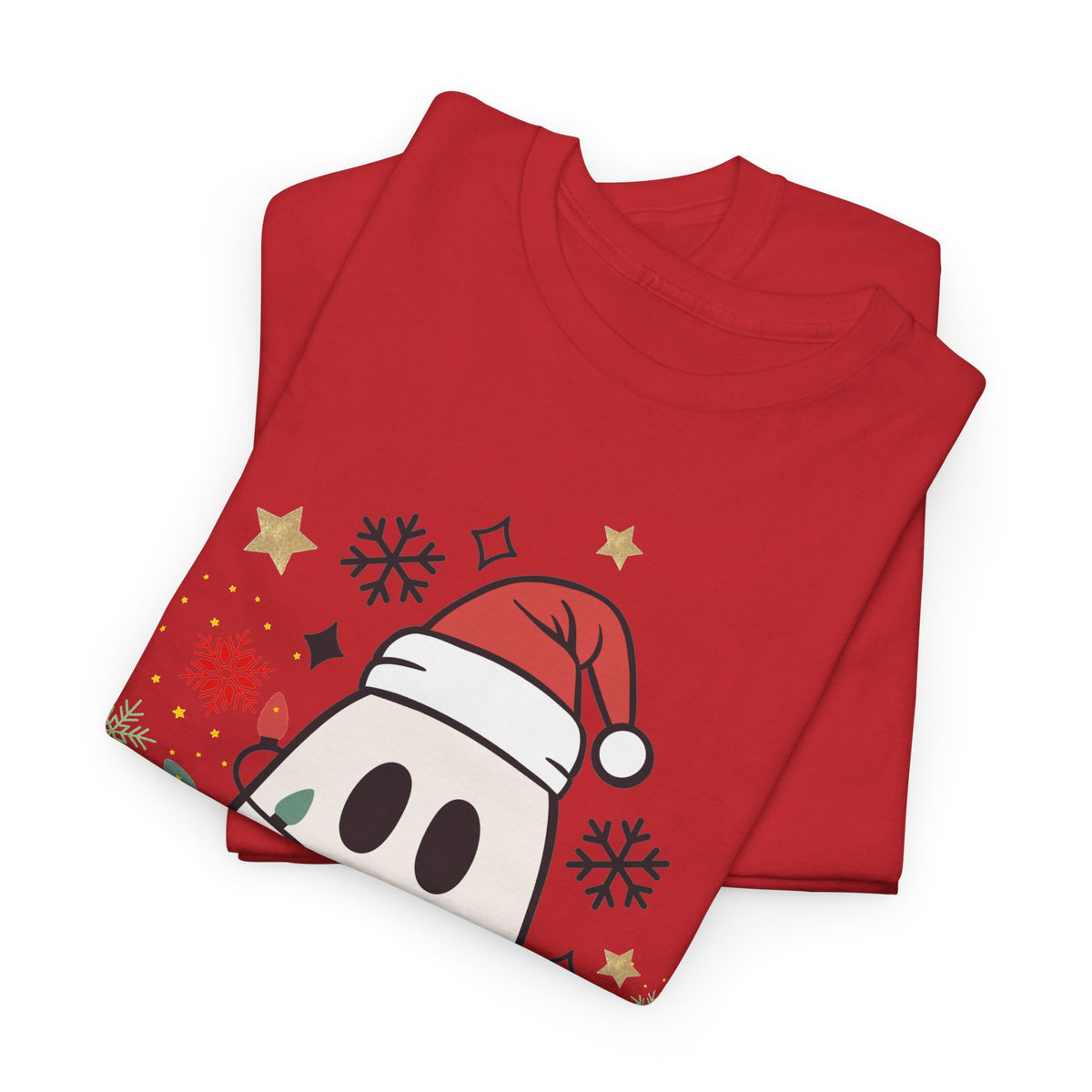 Christmas Ghost T-Shirt — Cute Haunted Holiday Tee with Santa Hat & Lights