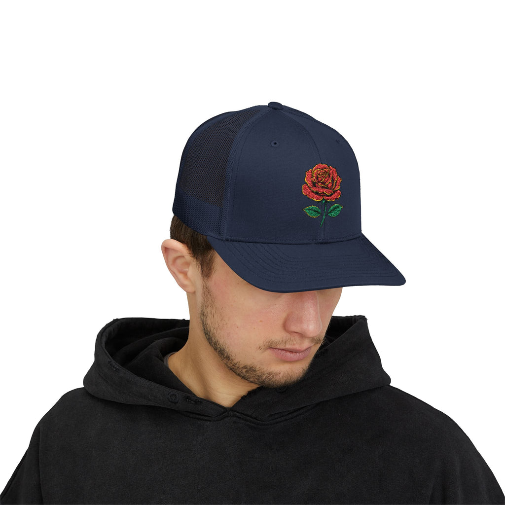 Embroidered Red Rose Trucker Cap