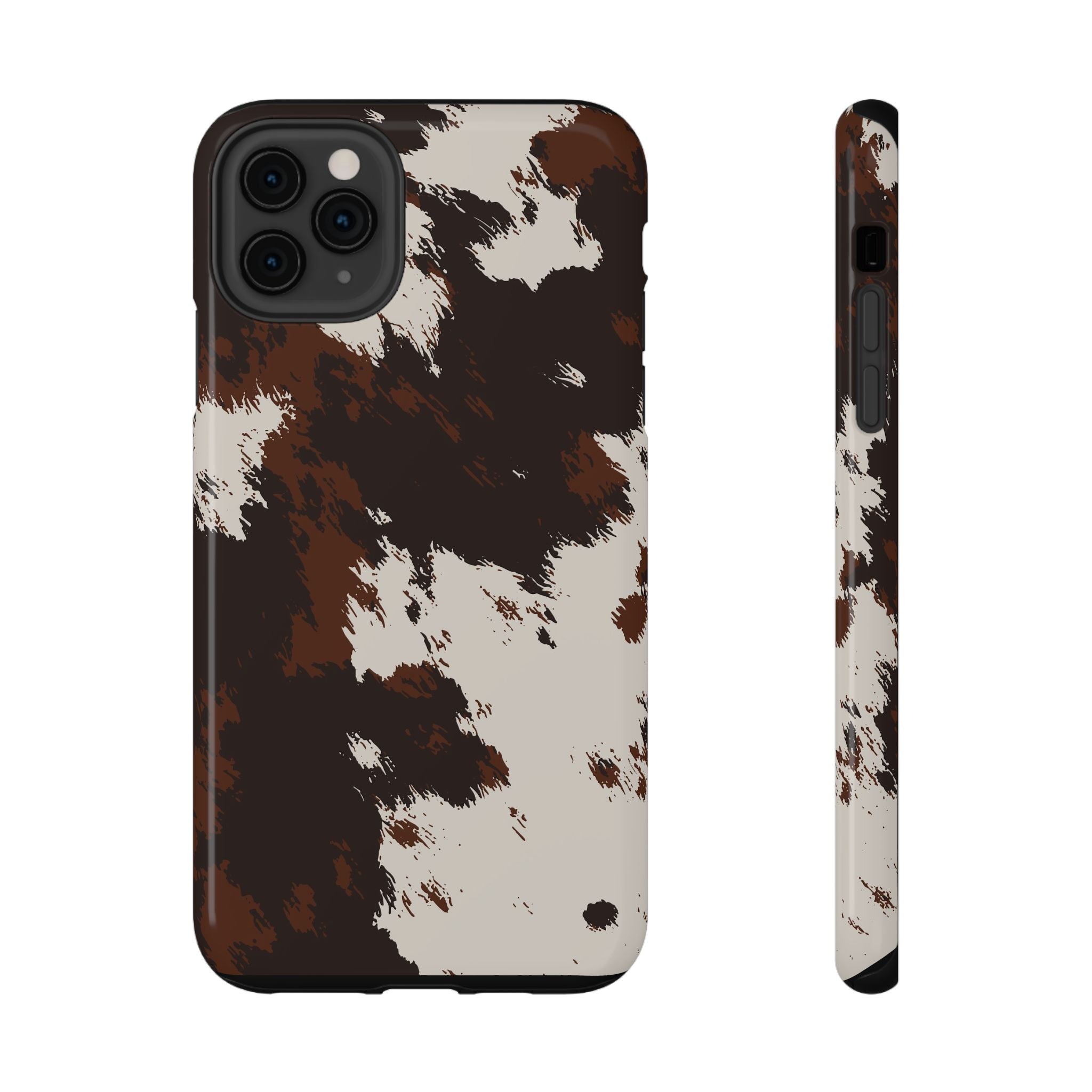 Cowhide Print Impact Phone Case — Brown & Cream Protective Cover