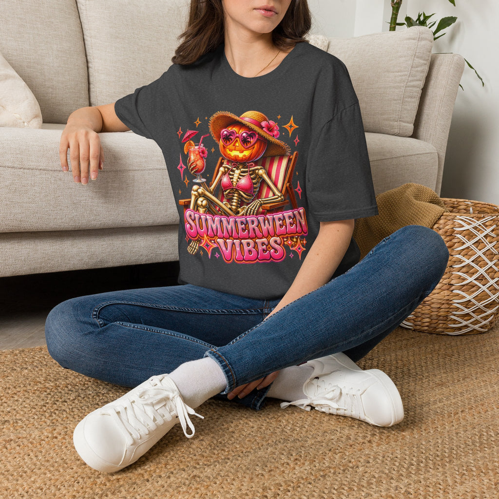 Summerween Vibes T-Shirt — Pumpkin Skeleton Beach Tee