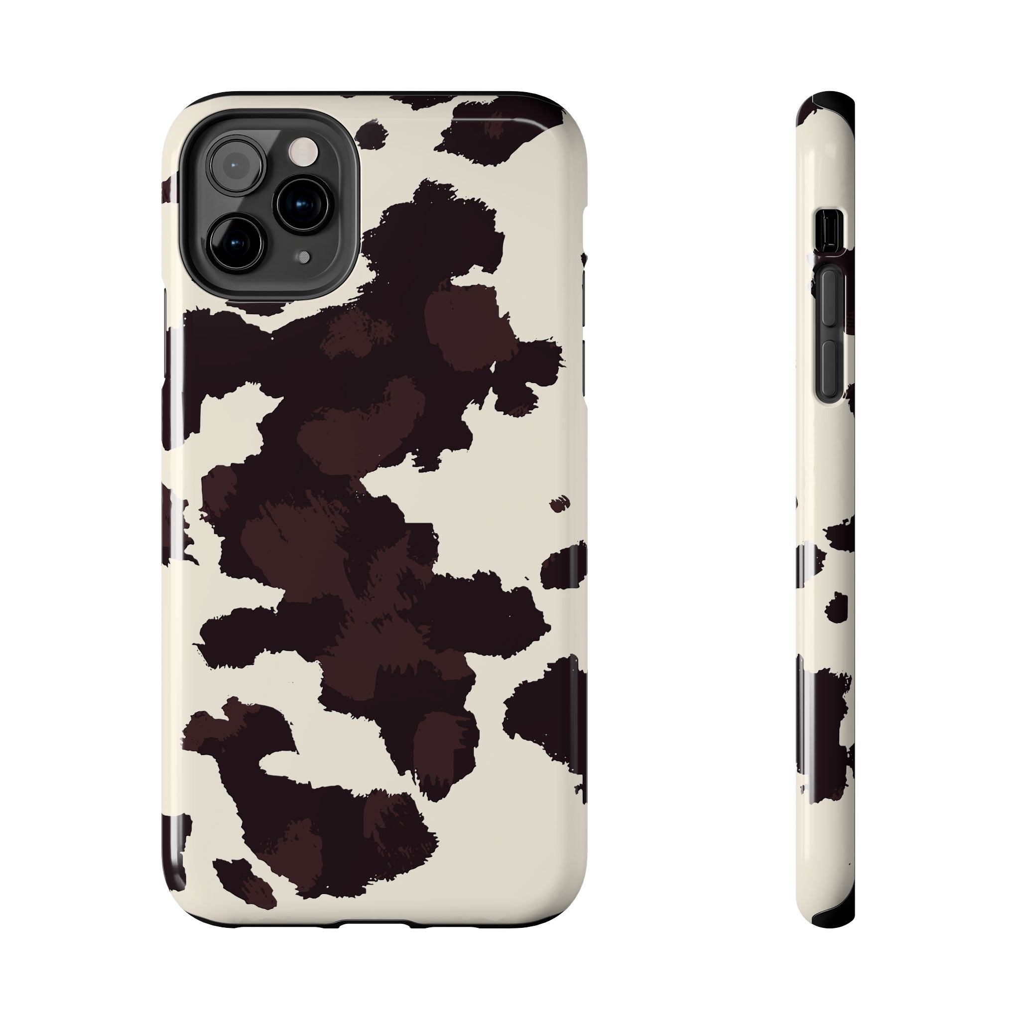 Cow Print Tough Phone Case — Brown Cream Protective Phone Cover
