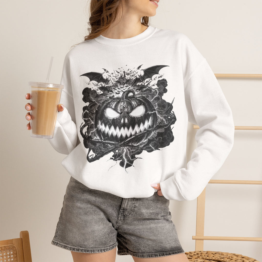 Halloween Pumpkin Crewneck Sweatshirt — Spooky Jack-o'-Lantern Graphic