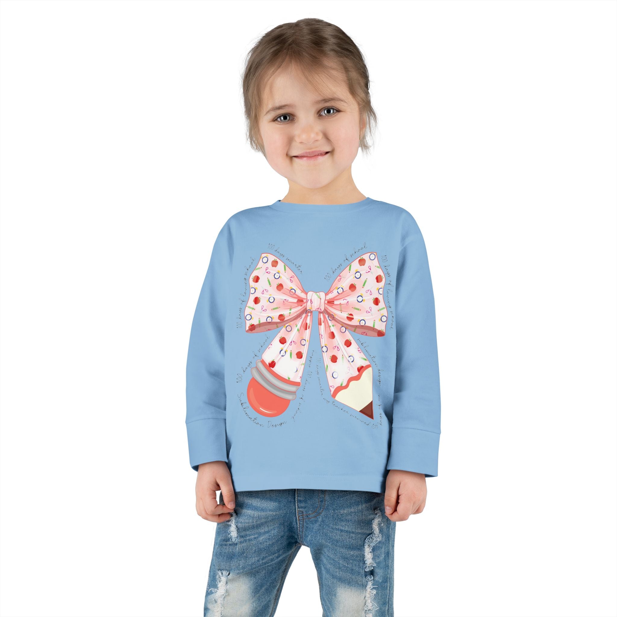 Pink Polka Dot Bow Toddler Long Sleeve Tee