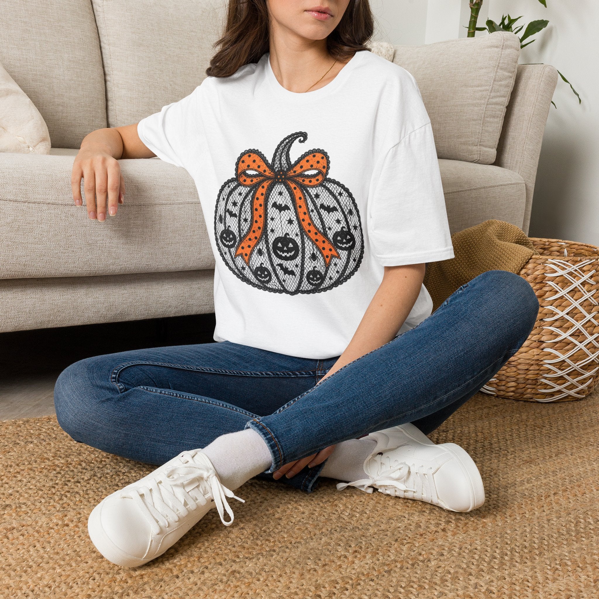 Halloween Pumpkin Bow T-Shirt — Cute Orange Polka Dot Pumpkin Tee