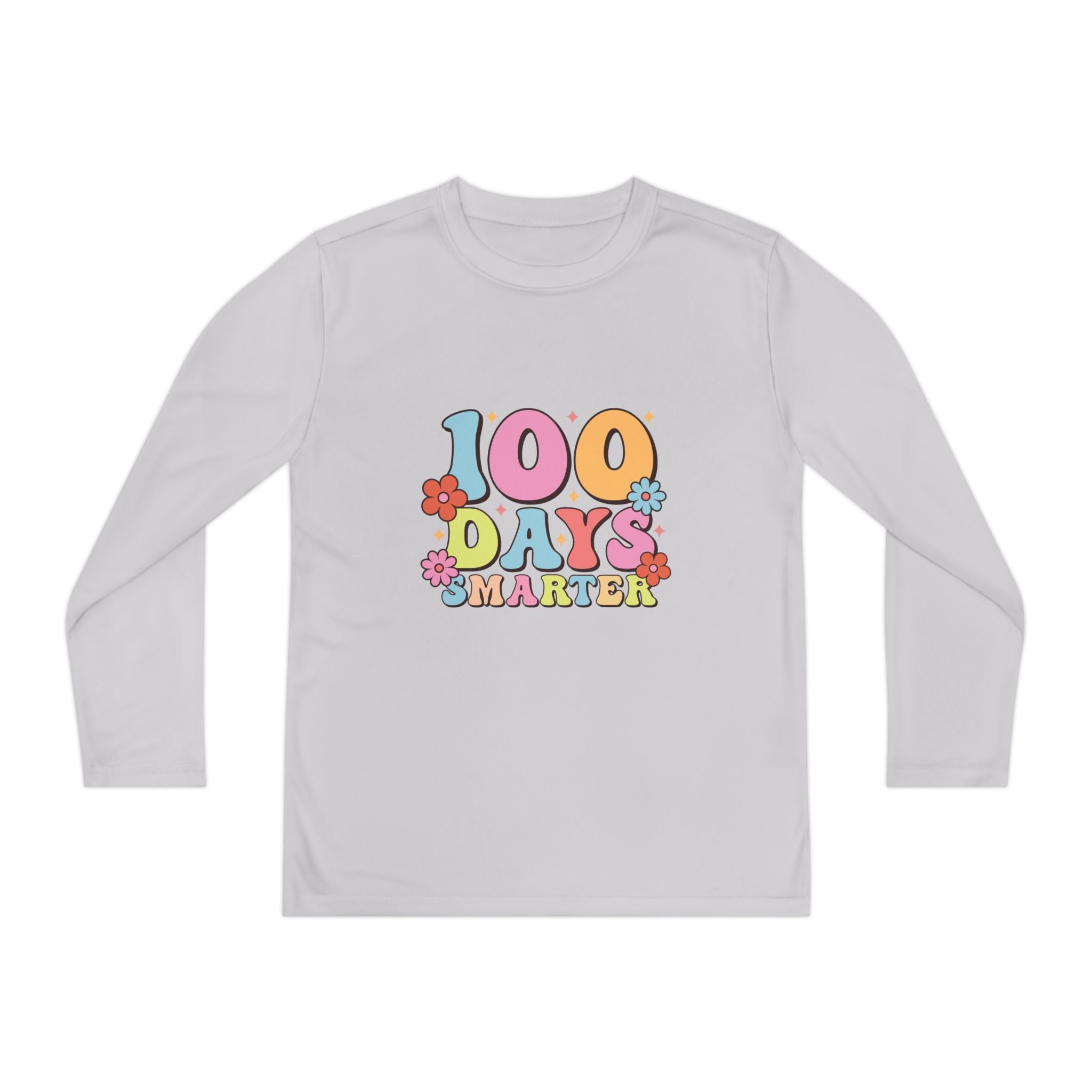 100 Days Smarter Youth Long Sleeve Tee — Retro Floral School Celebration Shirt