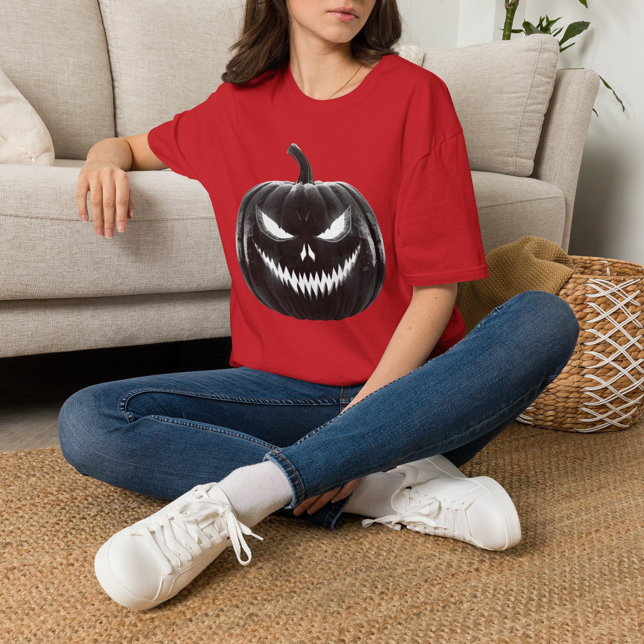 Halloween Jack-O'-Lantern T-Shirt — Spooky Black Pumpkin Graphic