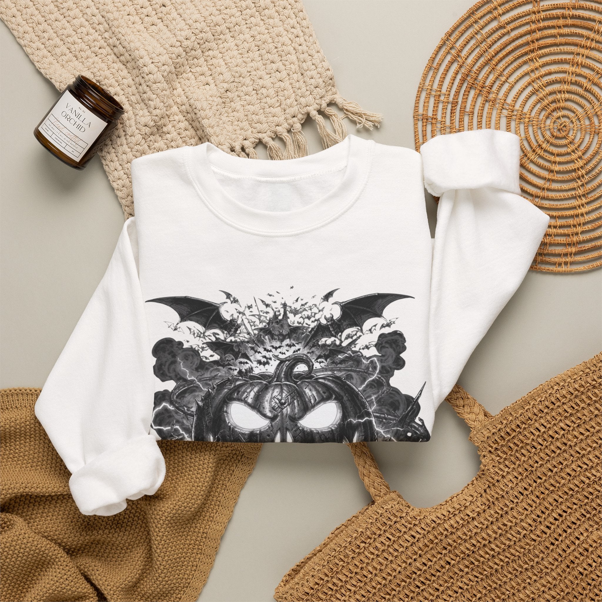 Halloween Pumpkin Crewneck Sweatshirt — Spooky Jack-o'-Lantern Graphic