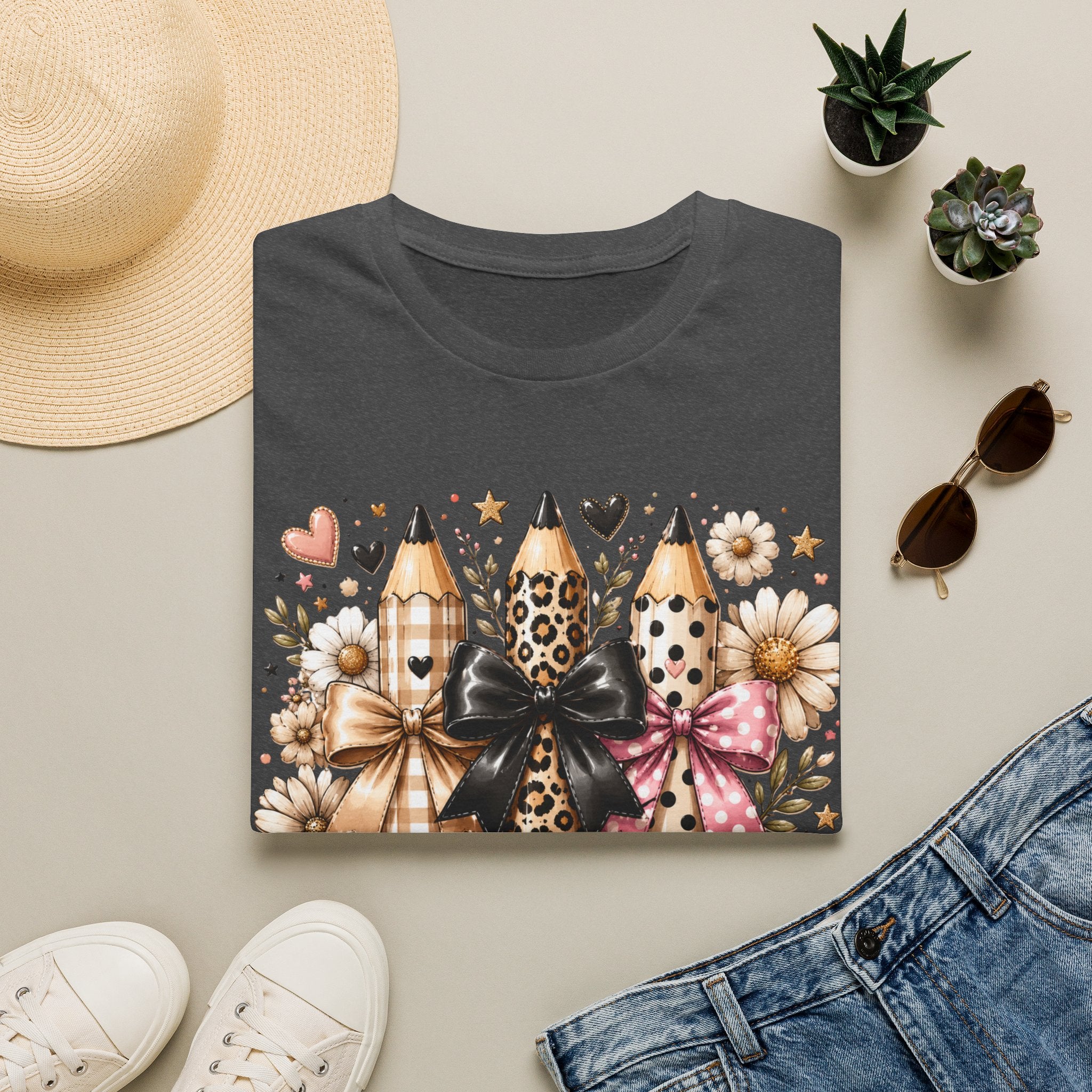 Teacher Pencil Trio Graphic T-Shirt — Leopard & Bow Back-to-School Tee