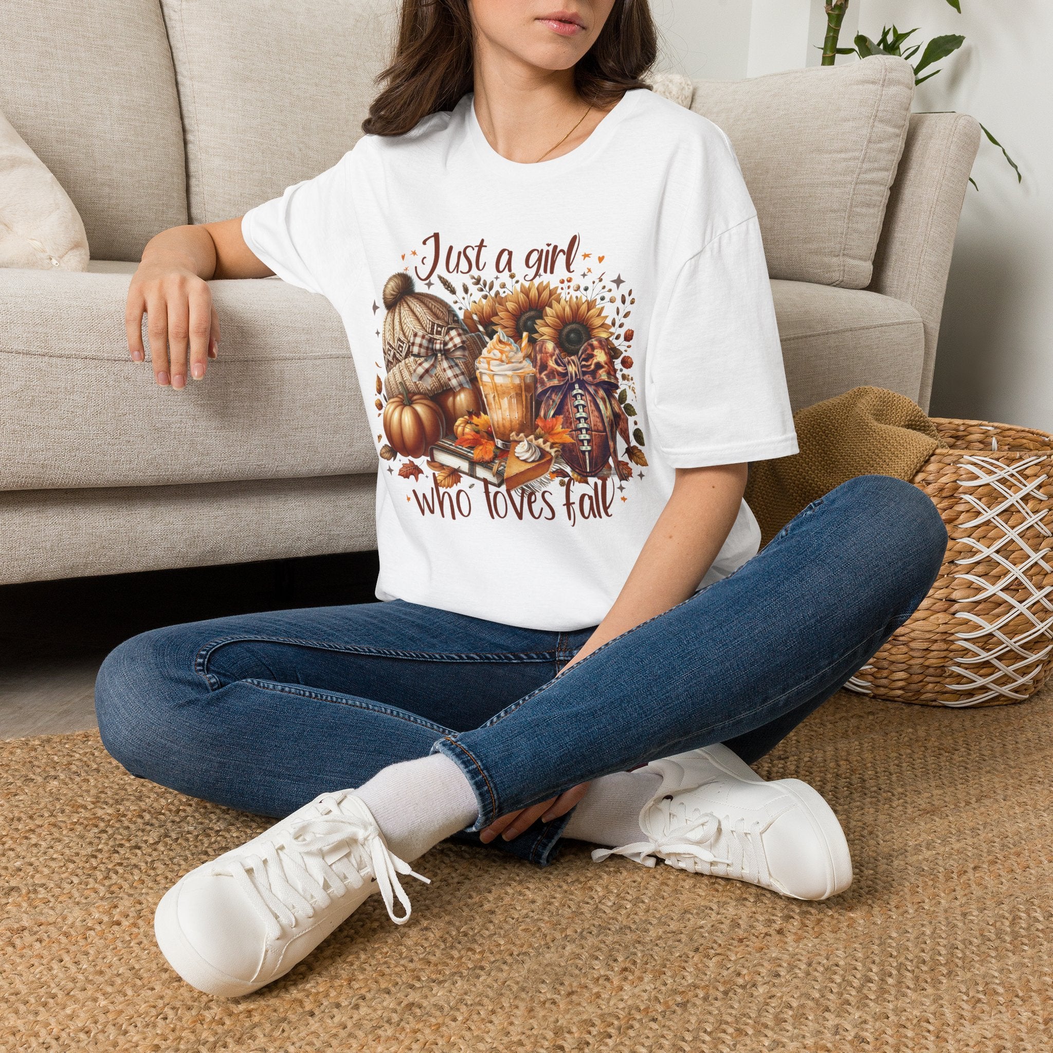 Fall Girl T-Shirt — "Just a girl who loves fall" Pumpkin Sunflower Tee