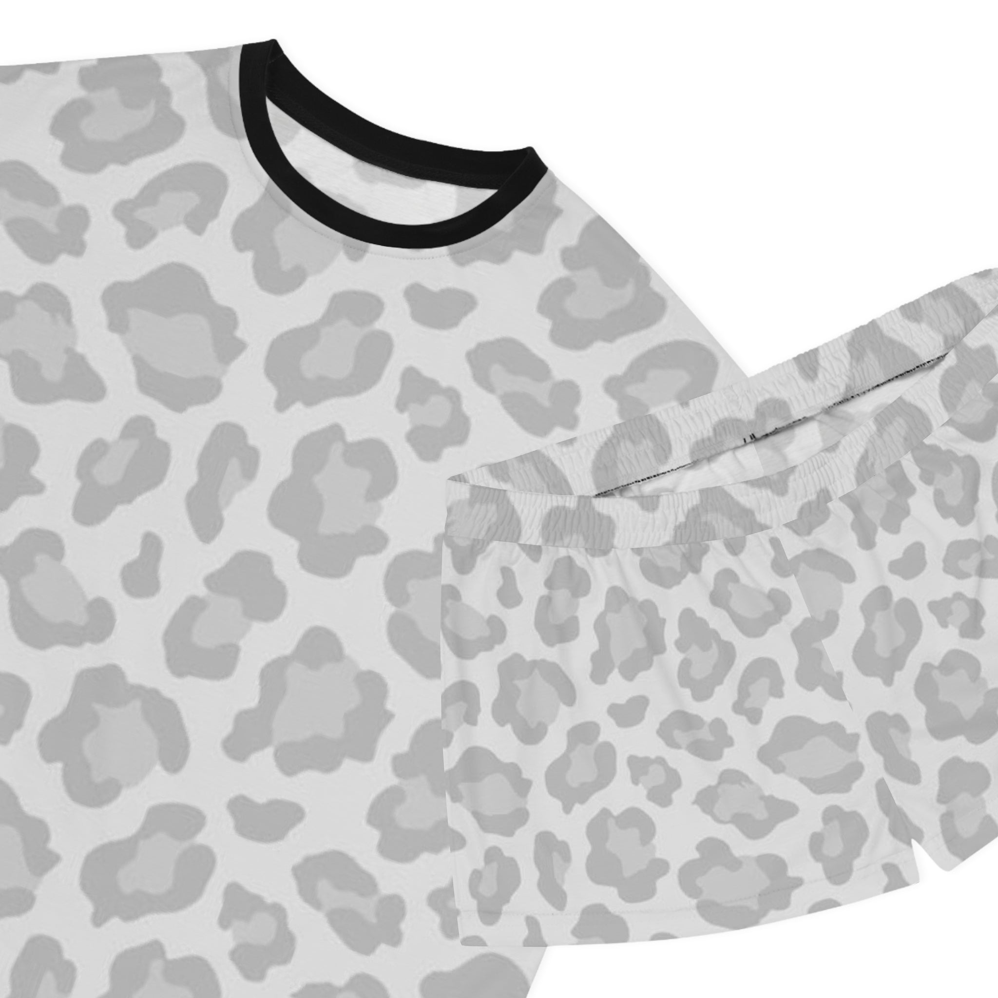 Gray Leopard Print Women's Short Pajama Set — Cozy Sleep Tee & Shorts