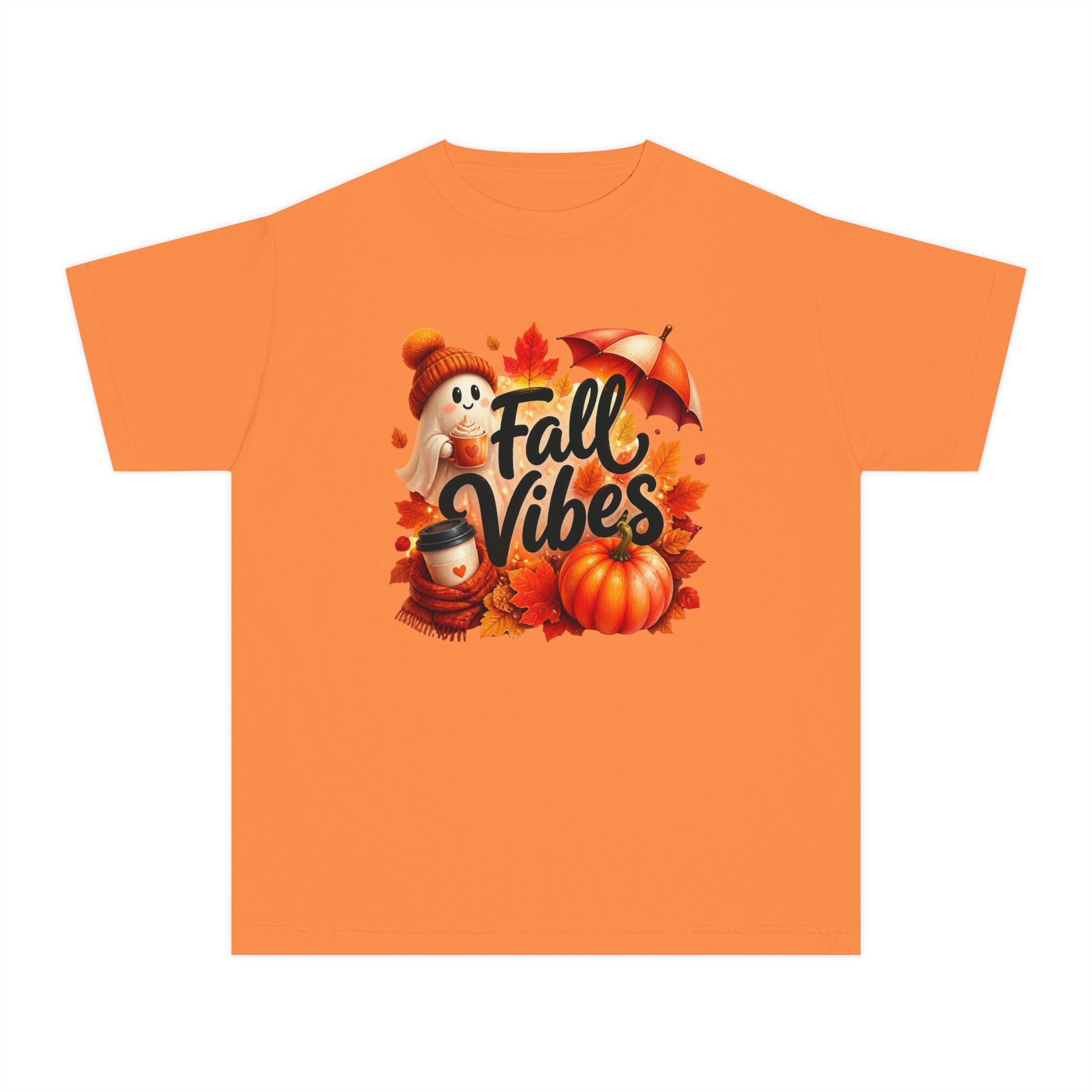 Fall Vibes Youth Tee — Cute Pumpkin, Leaves & Scarecrow Autumn Shirt
