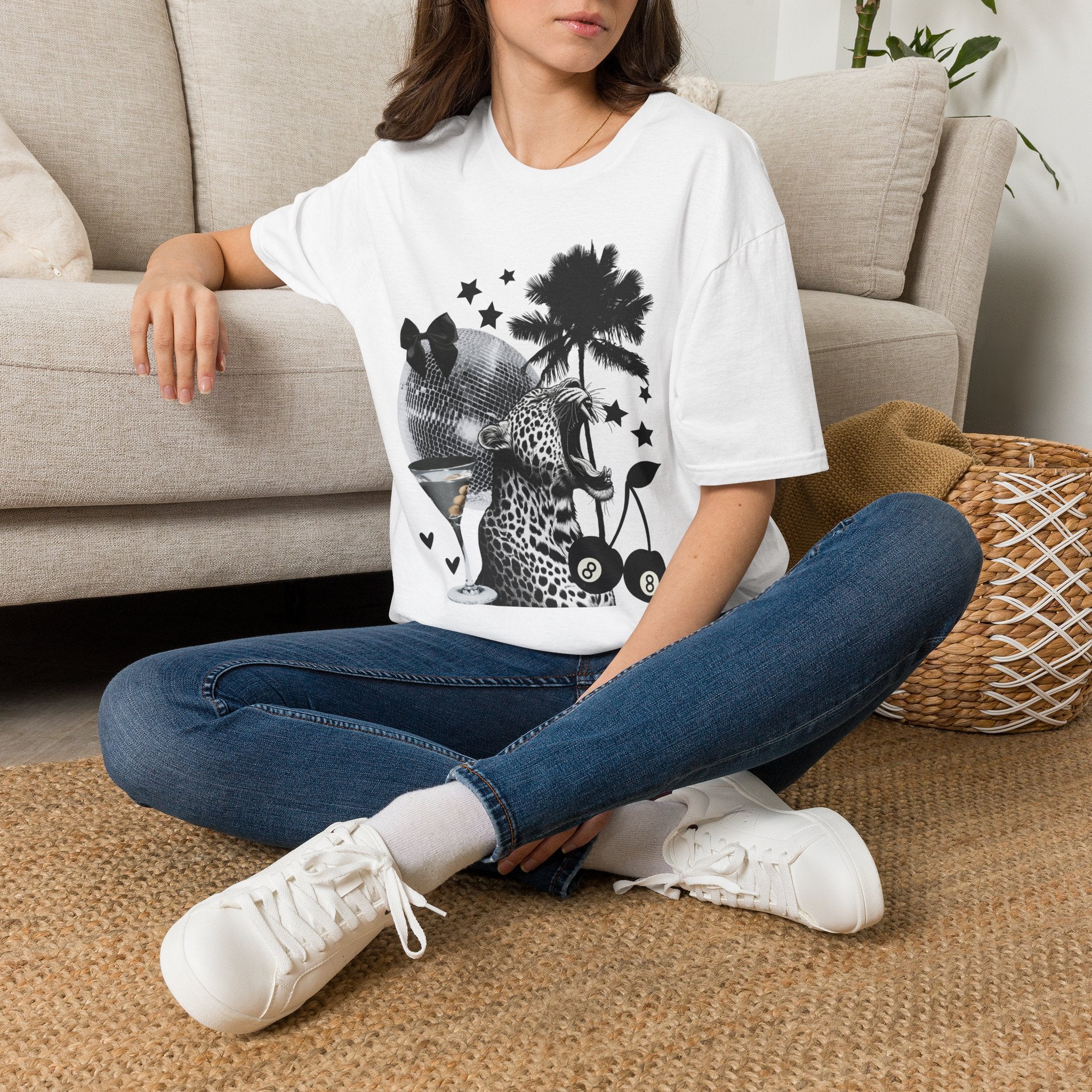 T-Shirt — Retro Disco Leopard Palm Tree Graphic Tee