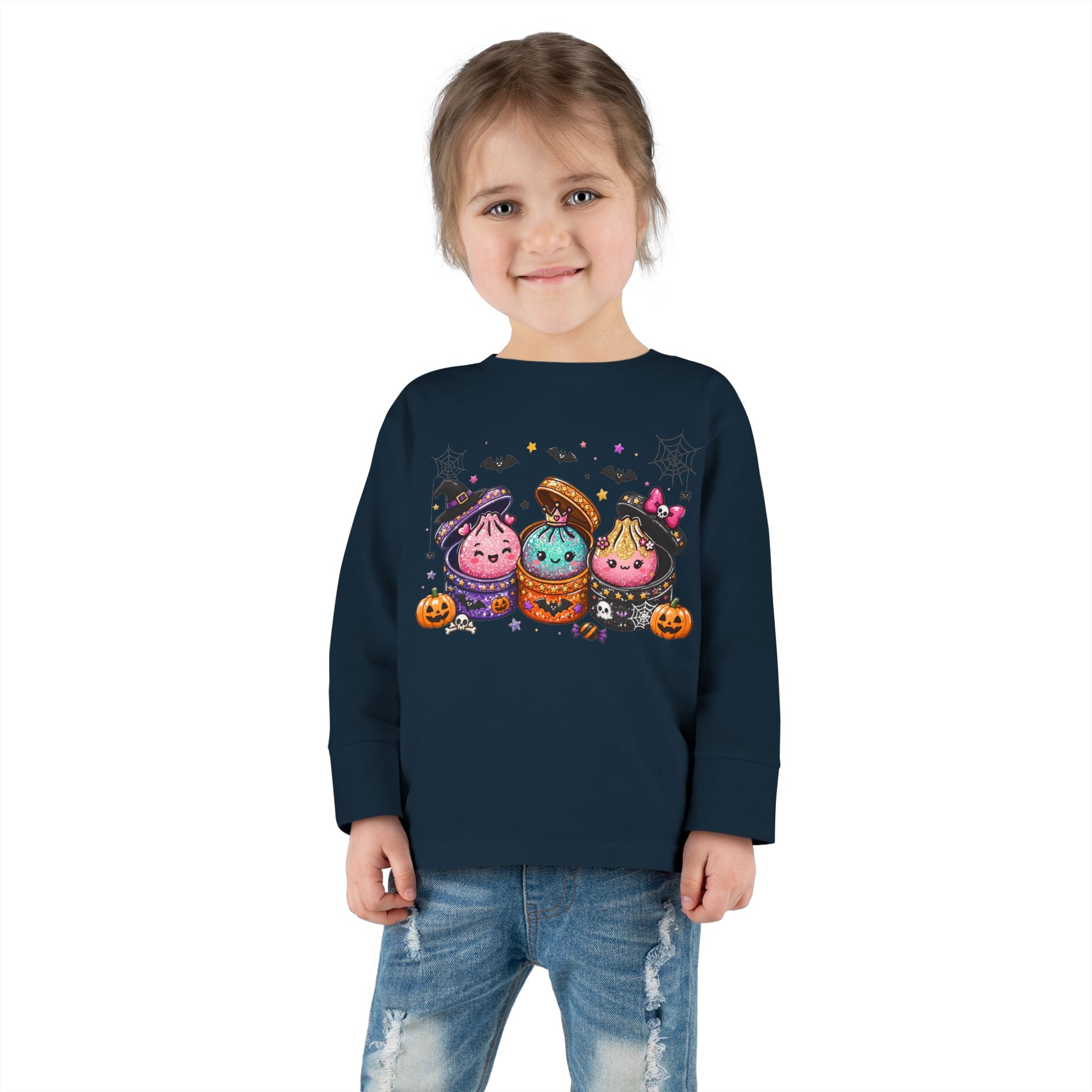 Toddler Long Sleeve Tee — Cute Halloween Cupcake Trio Costume Shirt